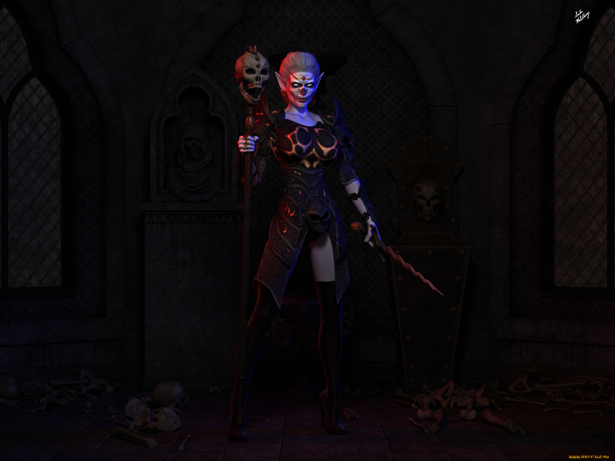 3д, графика, эльфы, , elves, взгляд, эльфийка, фон