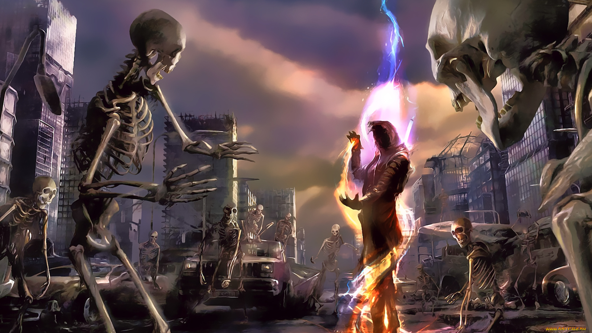 календари, фэнтези, город, силуэт, calendar, 2019, здание, скелет, магия, нежить