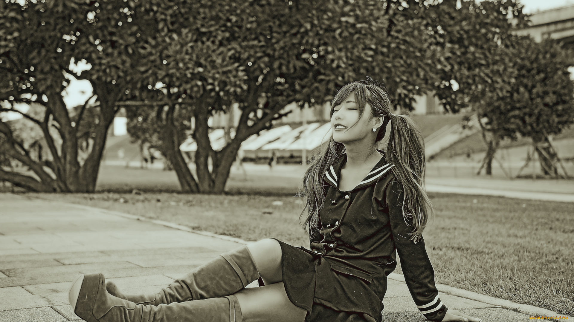 календари, компьютерный, дизайн, 2019, растение, calendar, дерево, улица, униформа, азиатка, девушка