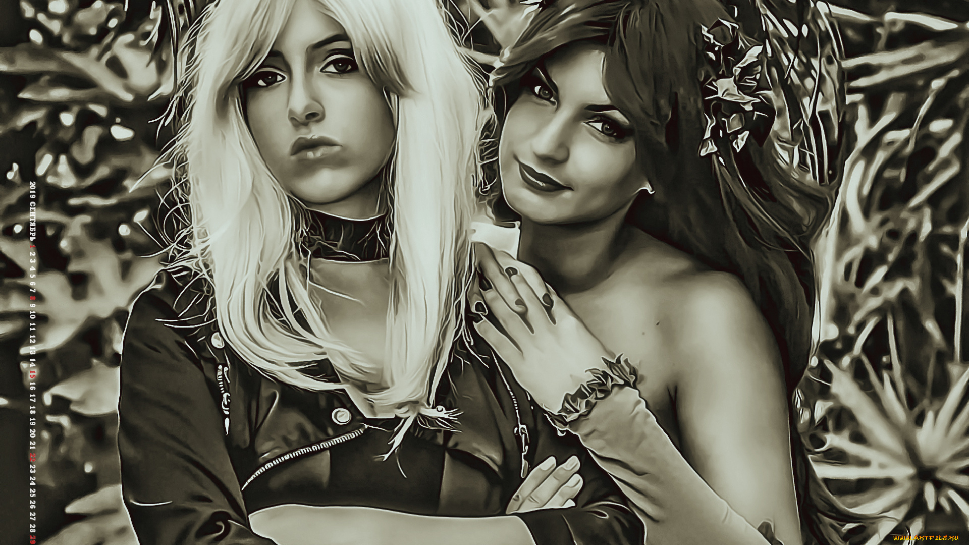 календари, компьютерный, дизайн, 2019, взгляд, девушка, двое, женщина, calendar