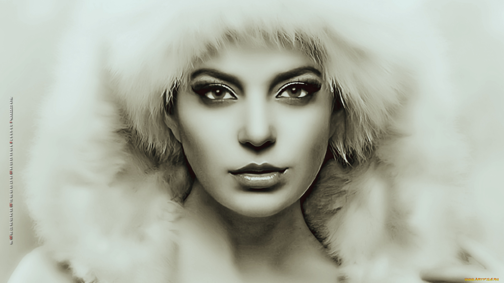 календари, компьютерный, дизайн, взгляд, девушка, лицо, шапка, макияж, 2019, женщина, мехcalendar