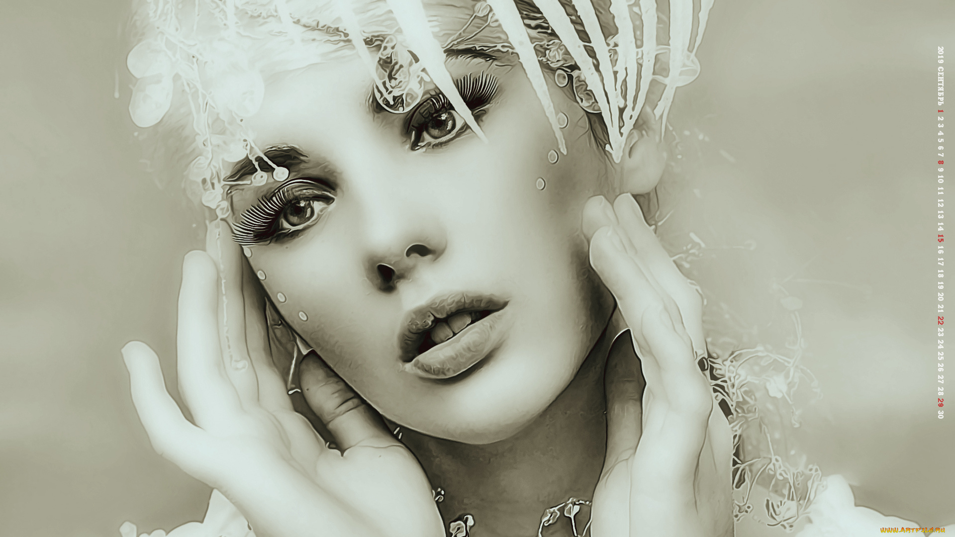 календари, компьютерный, дизайн, женщина, лицо, макияж, девушка, calendar, 2019