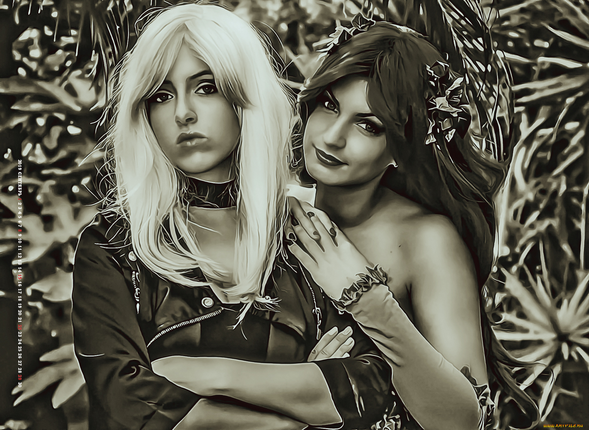 календари, компьютерный, дизайн, 2019, взгляд, девушка, двое, женщина, calendar