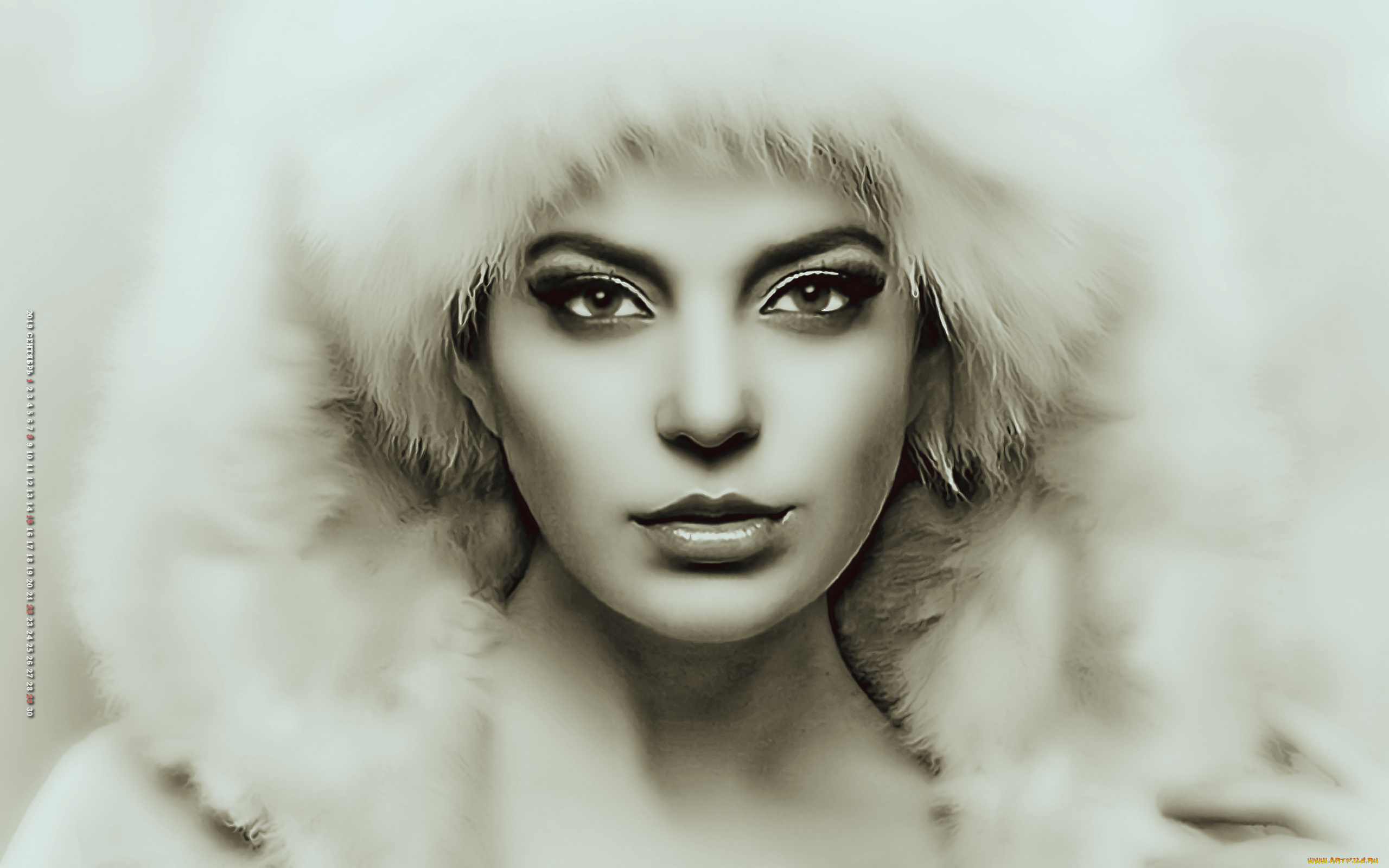 календари, компьютерный, дизайн, взгляд, девушка, лицо, шапка, макияж, 2019, женщина, мехcalendar