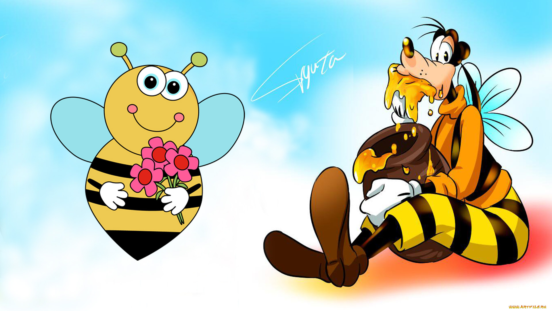 мультфильмы, disney, пчела, гуфи, мед