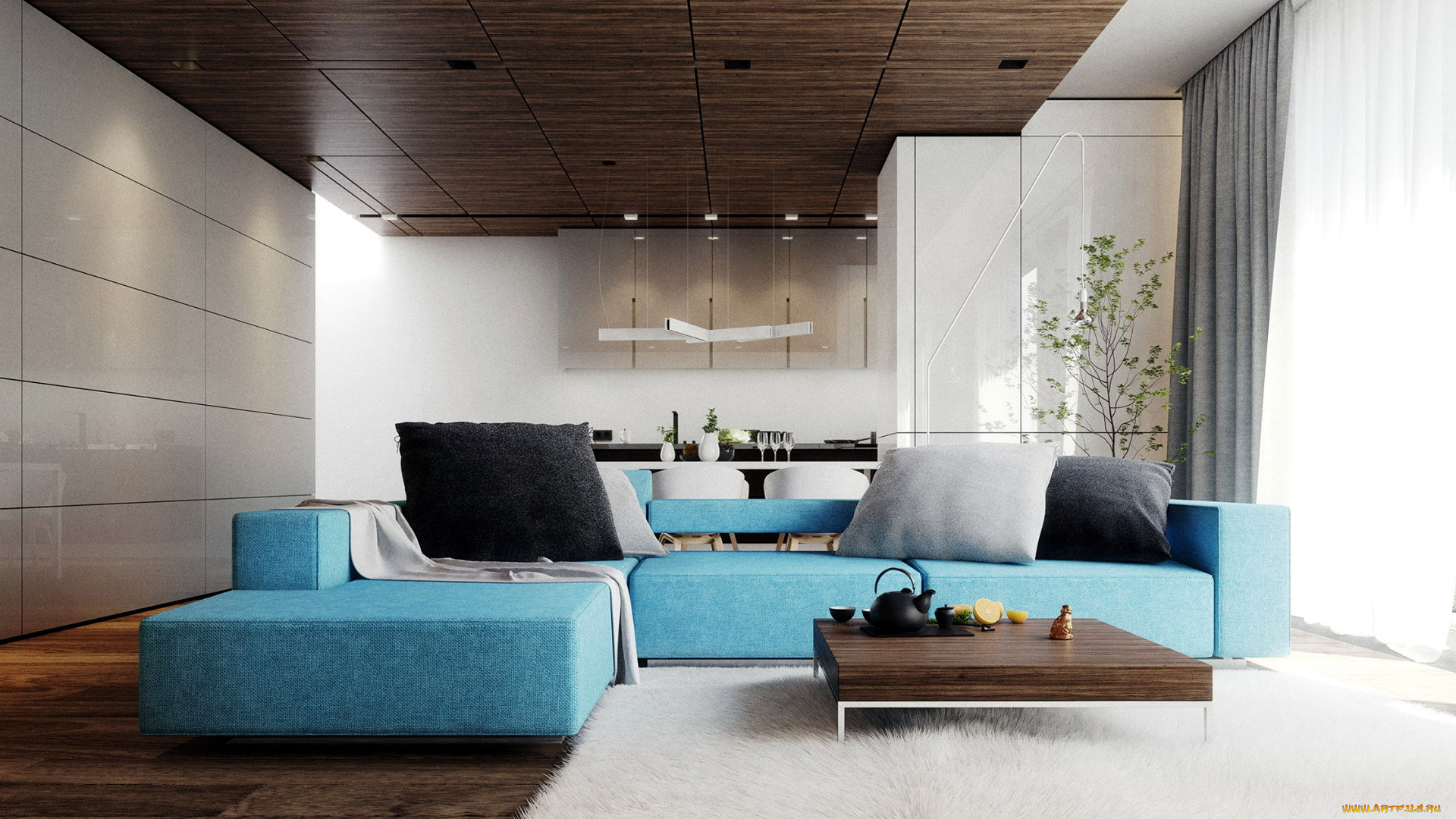 интерьер, гостиная, мягкий, уголок