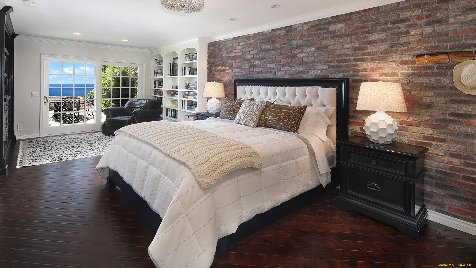 интерьер, спальня, кровать, лампы