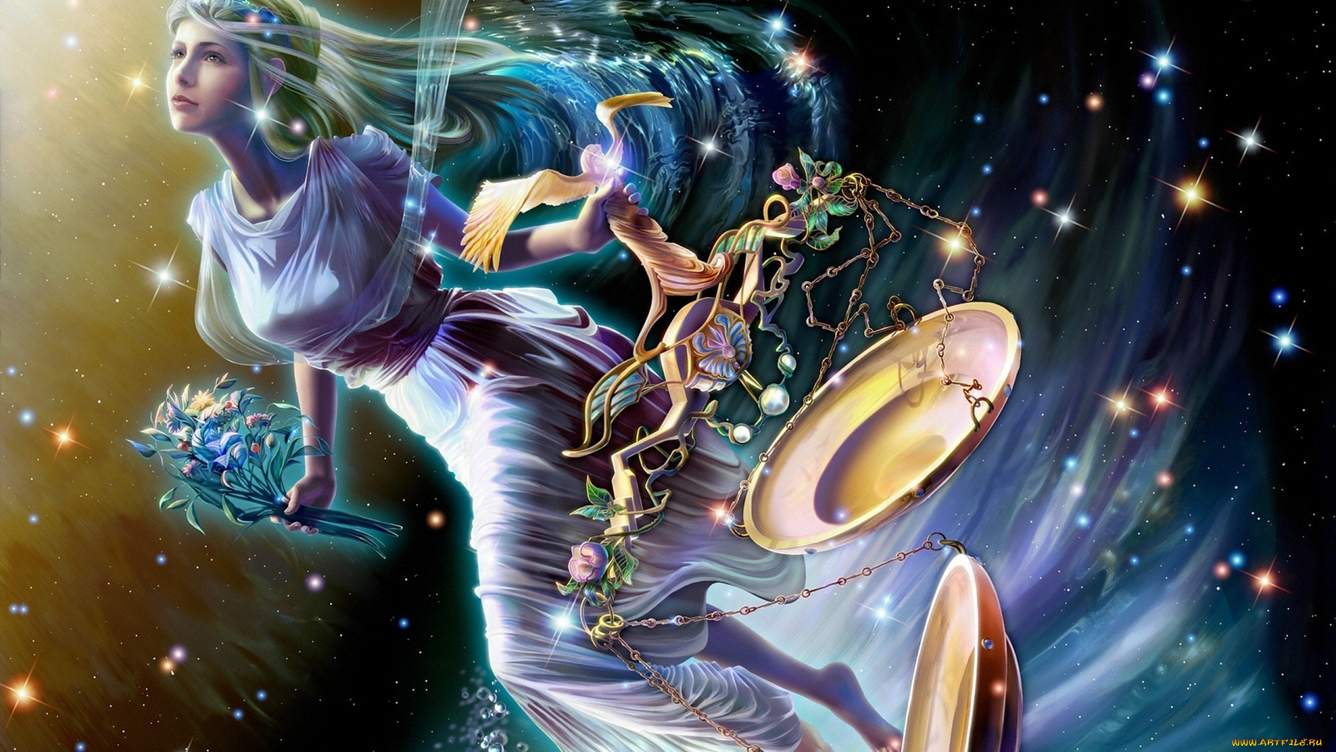 разное, знаки, зодиака, девушка, цветы, весы, звезды