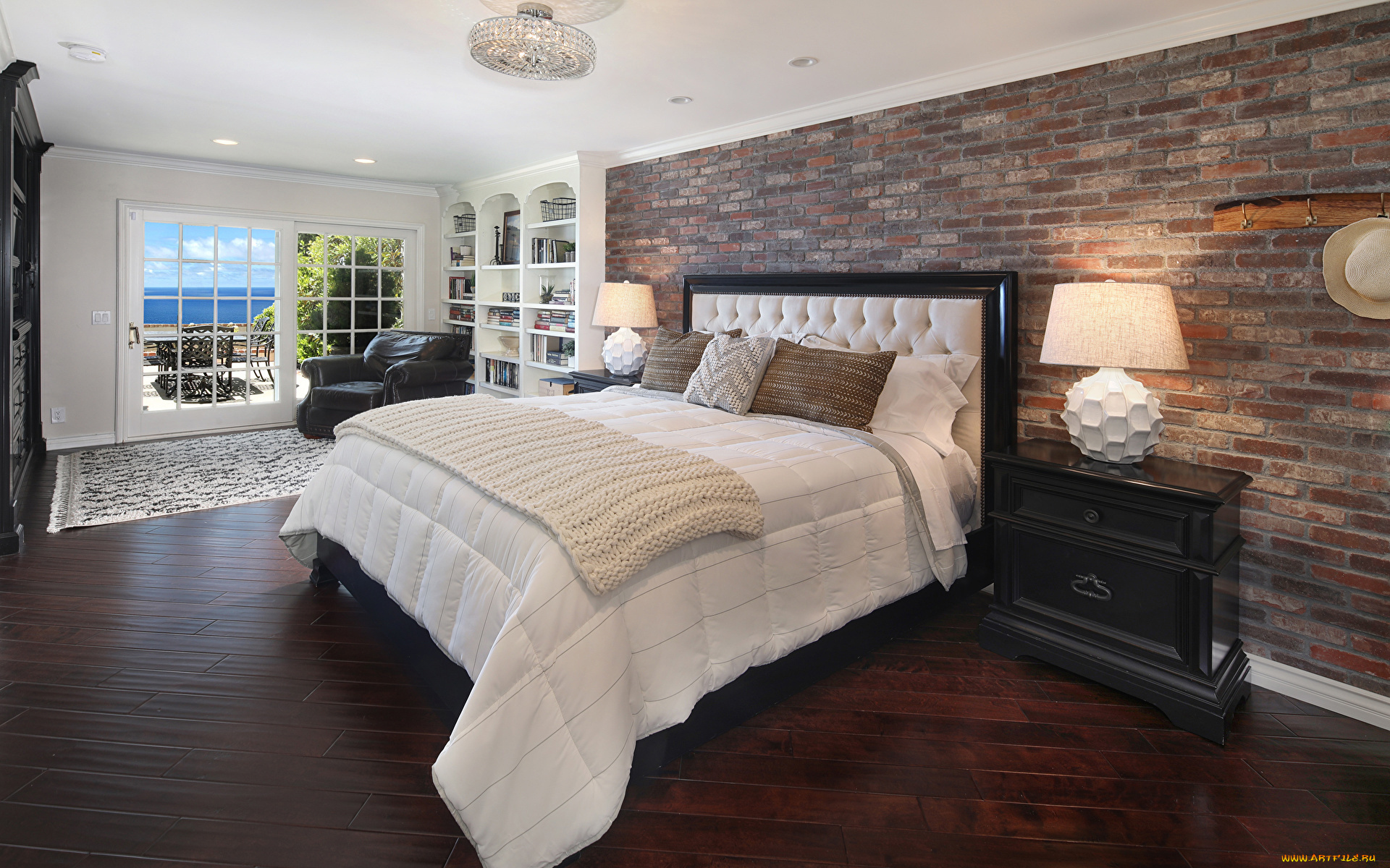 интерьер, спальня, кровать, лампы