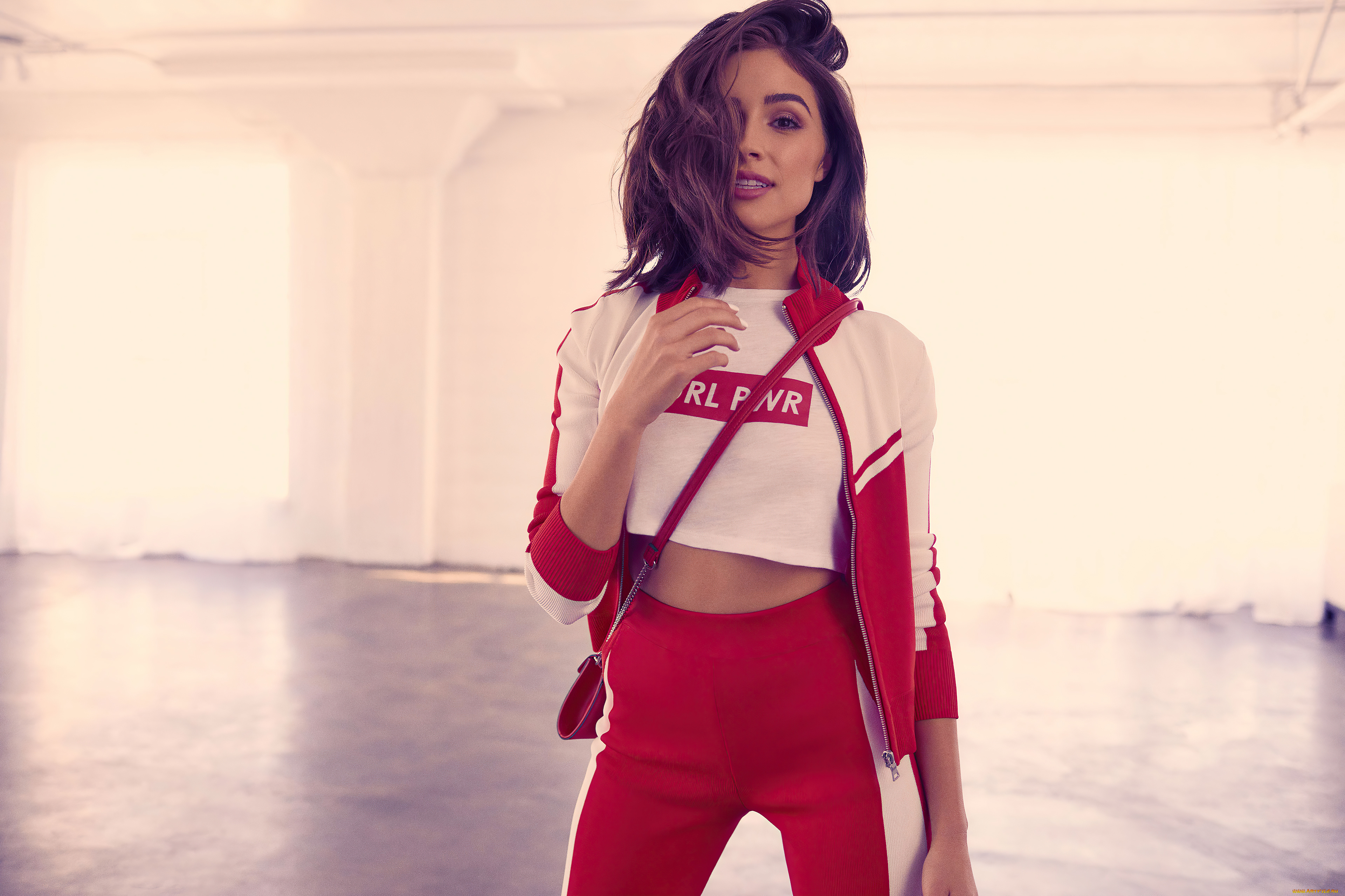 девушки, olivia, culpo, шатенка, топ, спортивный, костюм, сумочка