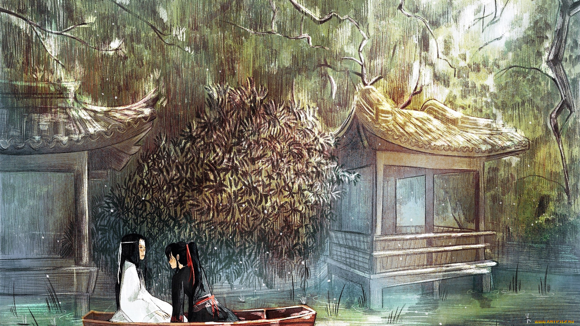 аниме, mo, dao, zu, shi, лань, ванцзи, вэй, усянь, лодка, постройки