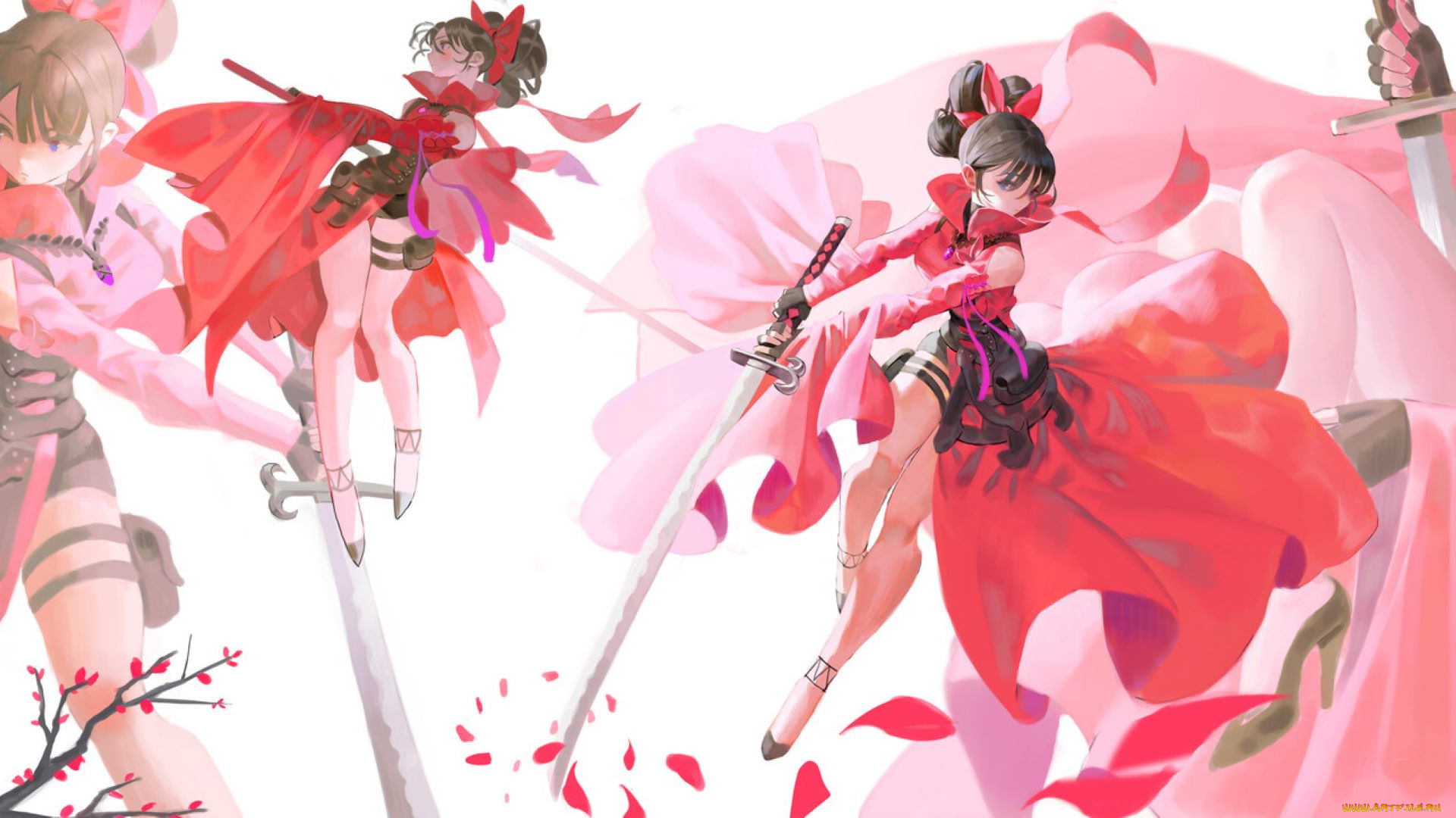 аниме, оружие, , техника, , технологии, девушка, меч, лепестки