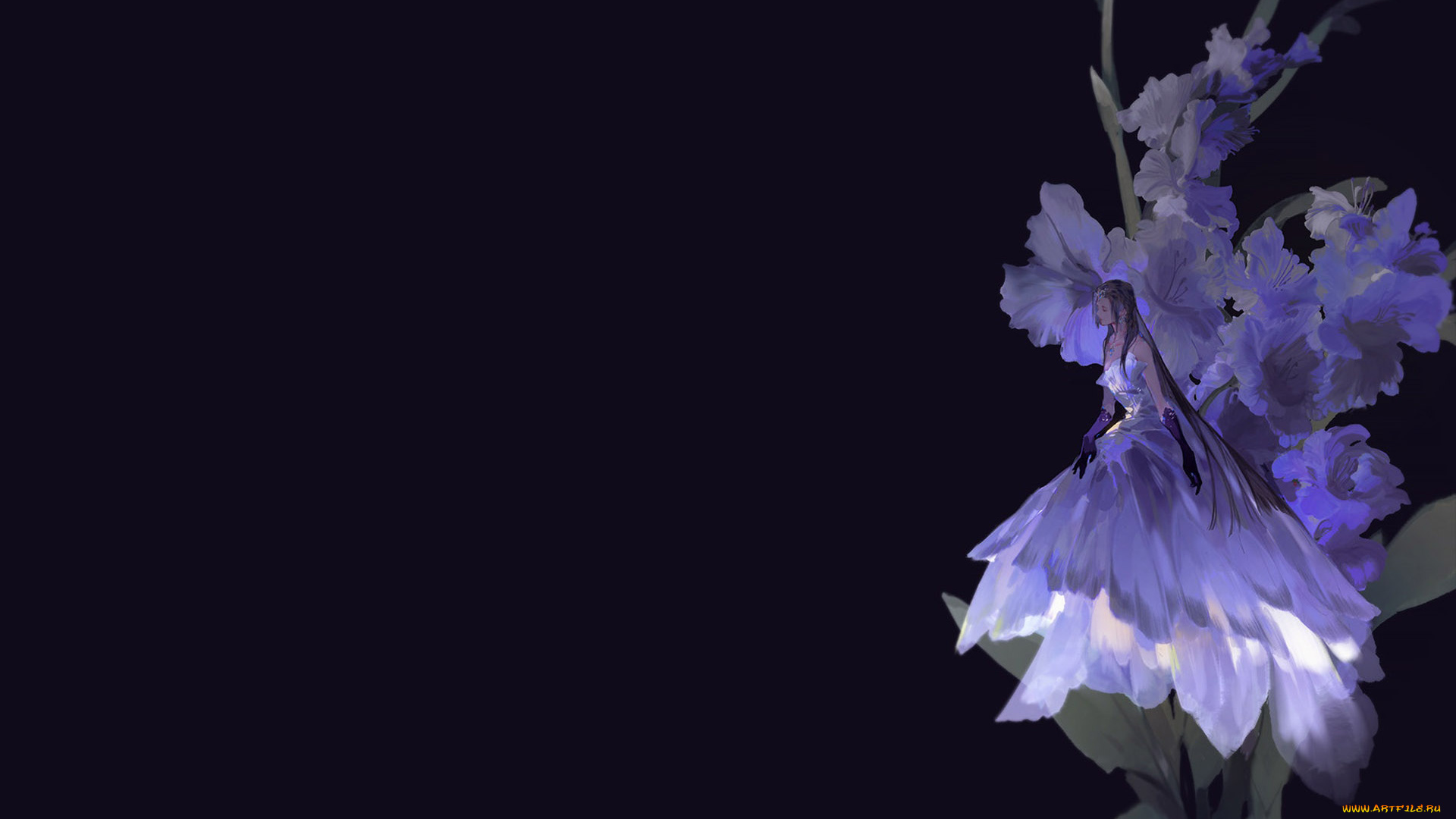 аниме, животные, , существа, девушка, платье, цветок, гладиолус