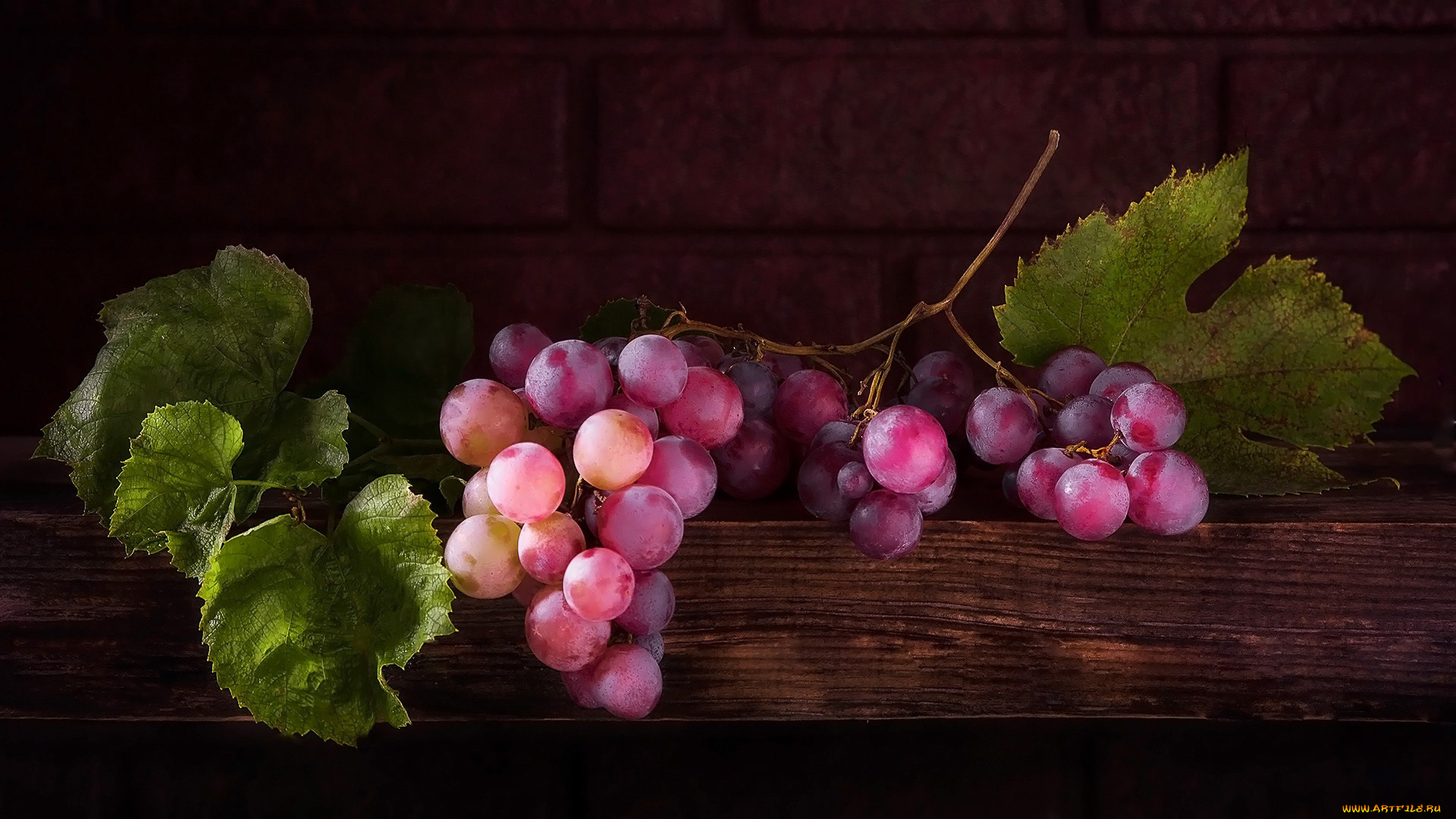 еда, виноград, листья, спелый