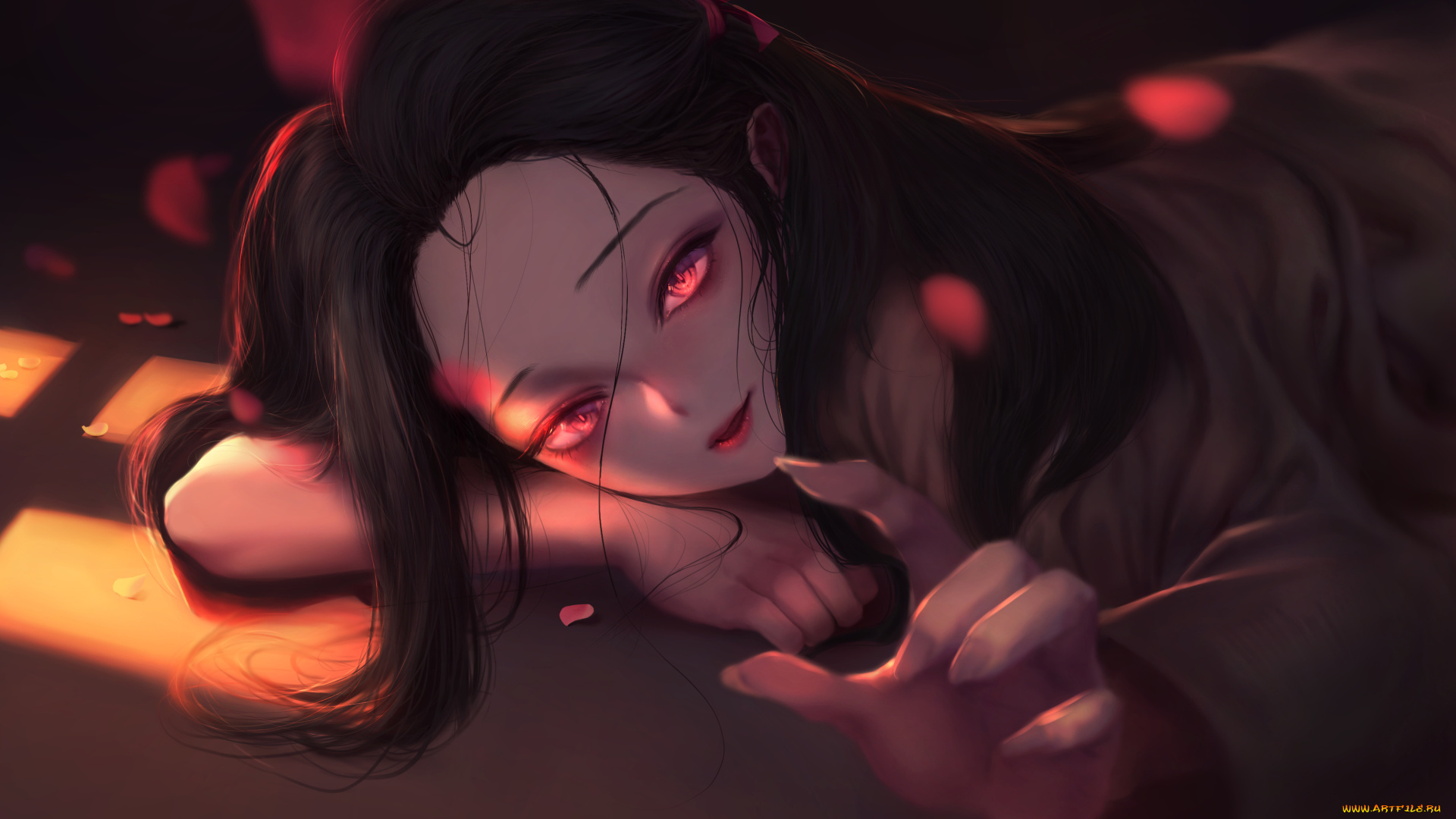 клинок, рассекающий, демонов, аниме, demon, slayer, , kimetsu, no, yaiba, demon, slayer, kimetsu, no, yaiba, девушка, взгляд, nezuko, kamado