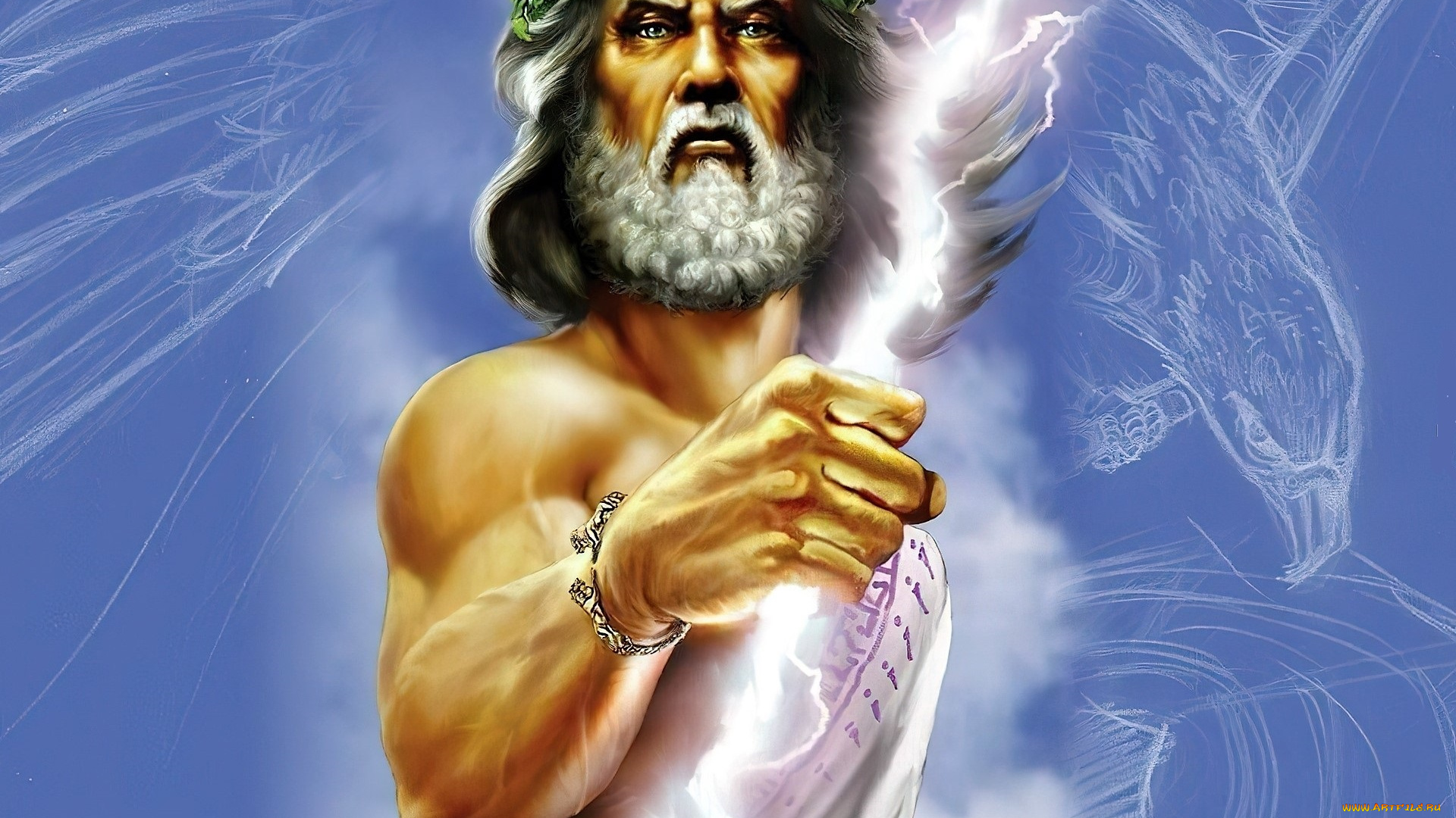 видео, игры, age, of, mythology, зевс, бог, молния, орел