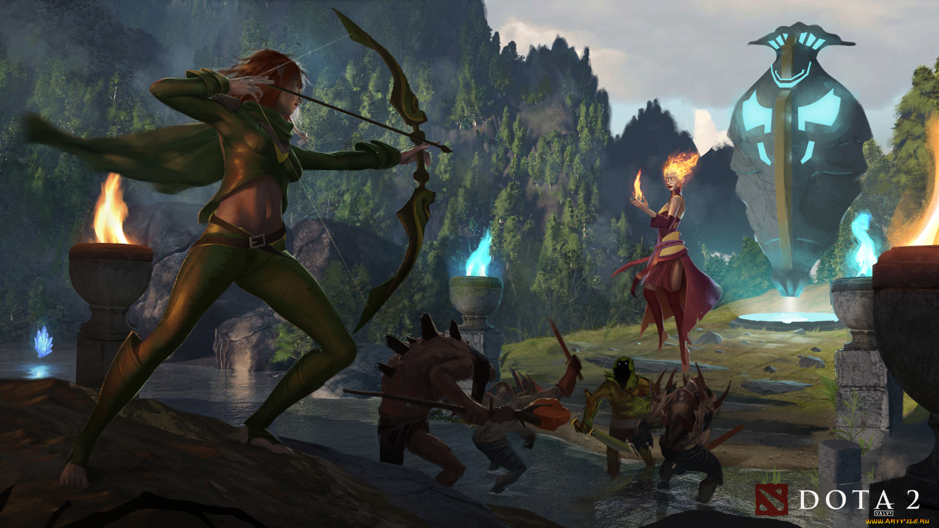 видео, игры, dota, 2, бой, магия, лук, стрела
