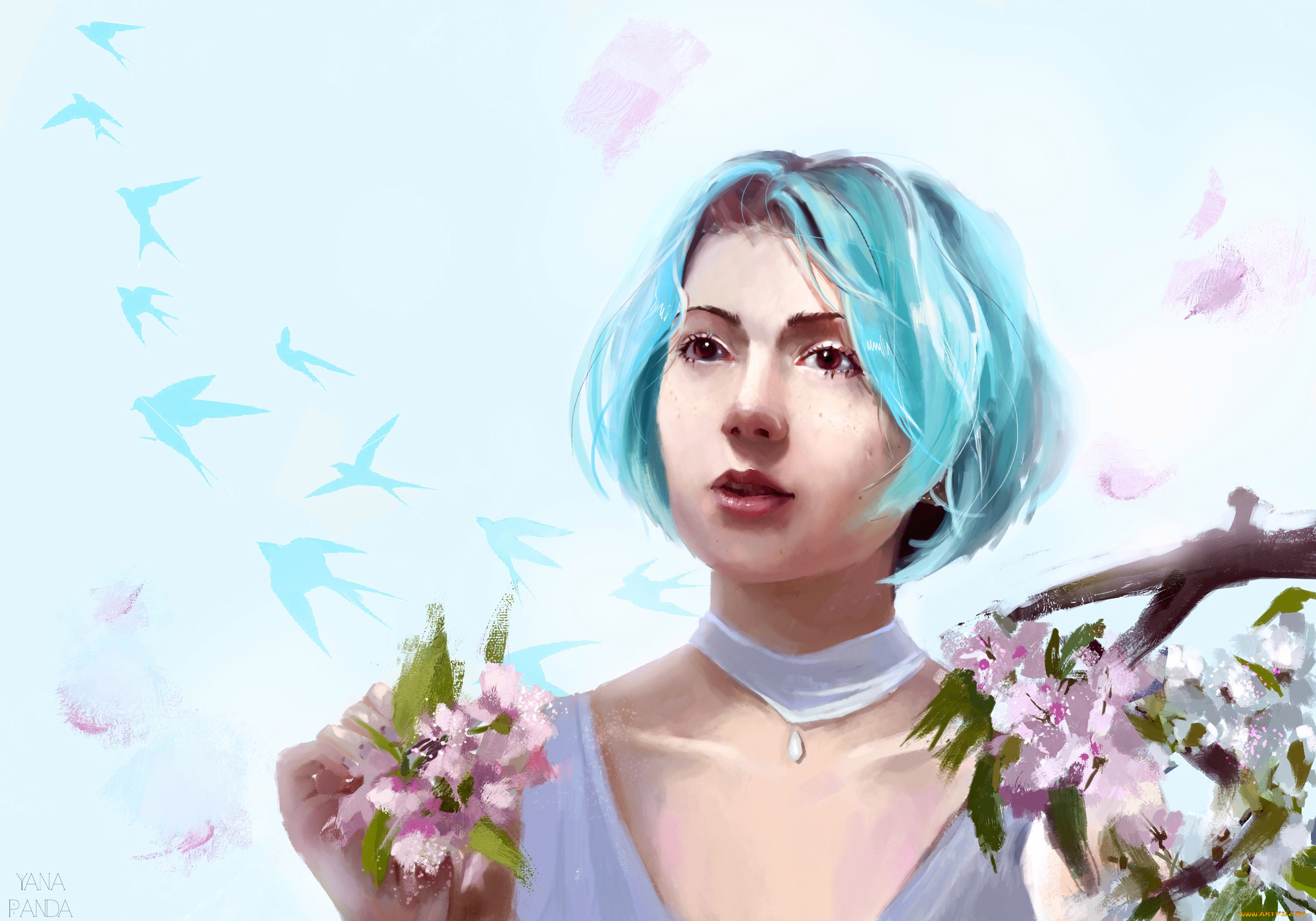 рисованное, люди, панда, panda, девушка