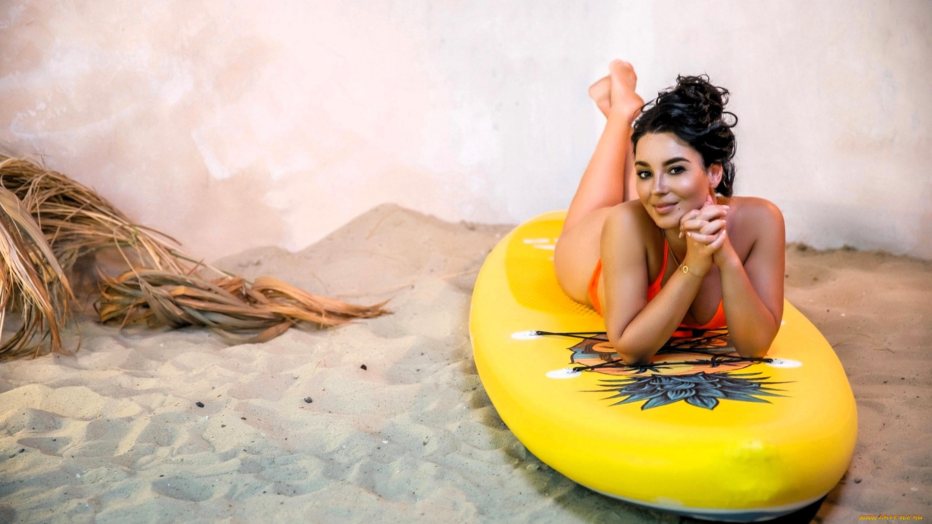 девушки, анна, шаховская, брюнетка, купальник, серф, песок