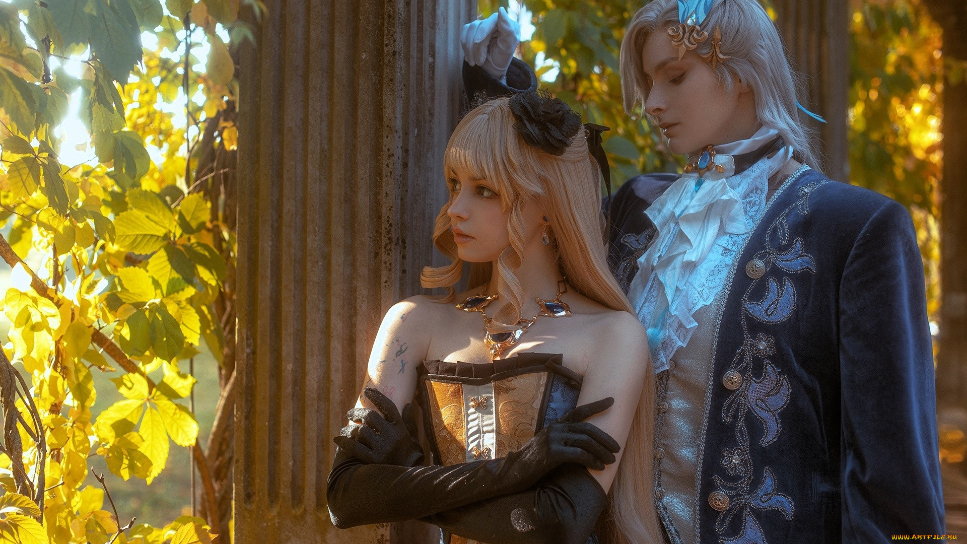 девушки, tenletters, образ, косплей, наряды, костюмы, принцесса, принц, сад, беседка