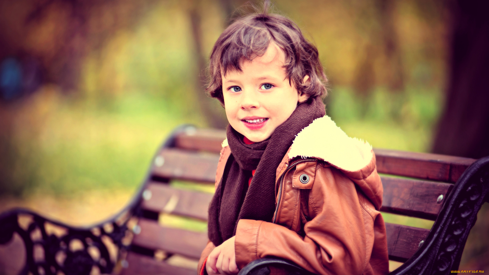 разное, дети, мальчик, шарф, куртка, скамейка, осень