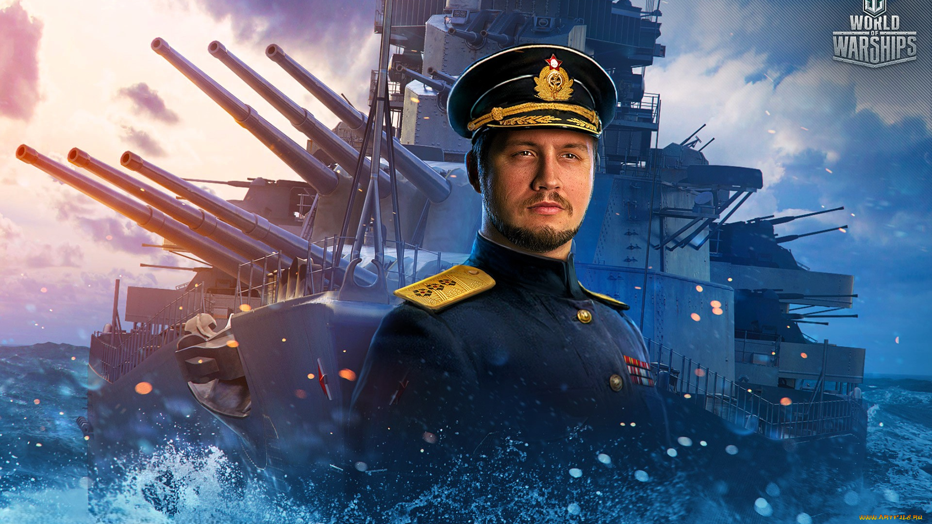 видео, игры, world, of, warships, моряк, капитан, фуражка, форма, награды, корабль, пушки, море