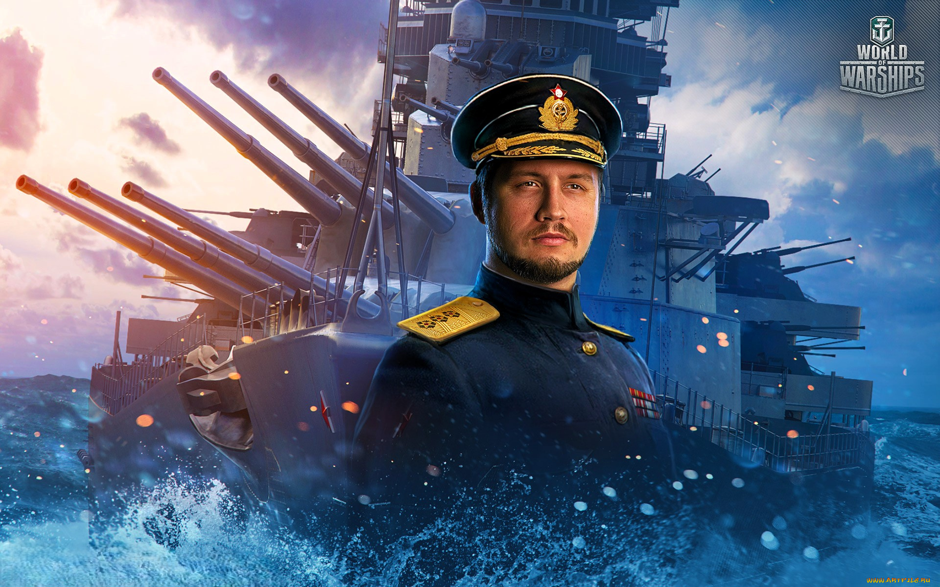видео, игры, world, of, warships, моряк, капитан, фуражка, форма, награды, корабль, пушки, море