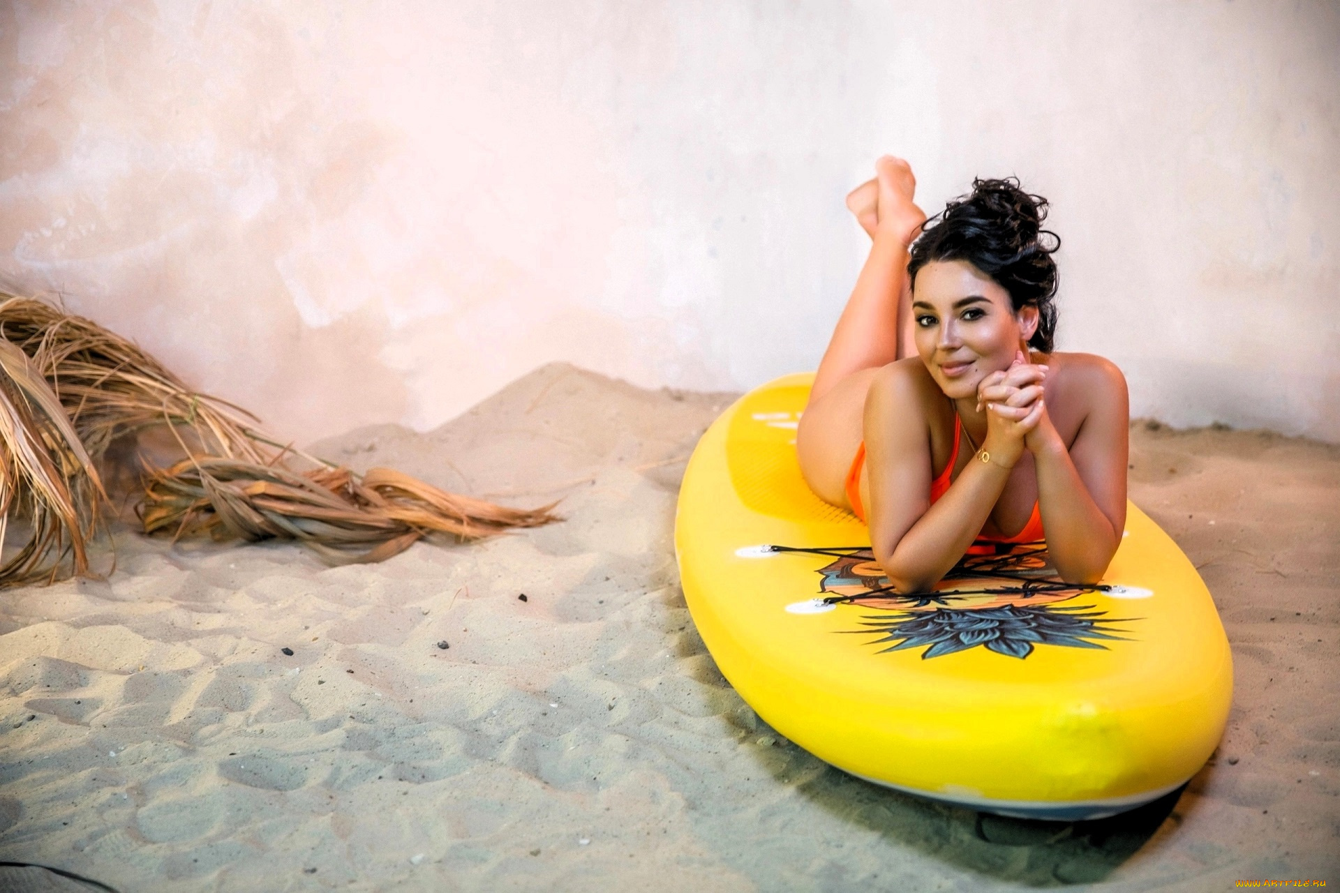 девушки, анна, шаховская, брюнетка, купальник, серф, песок