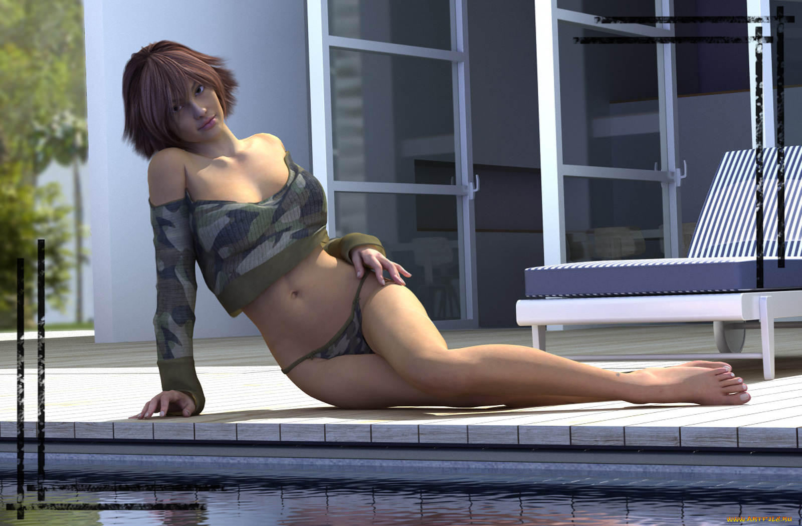 3д, графика, people, люди, девушка, бассейн
