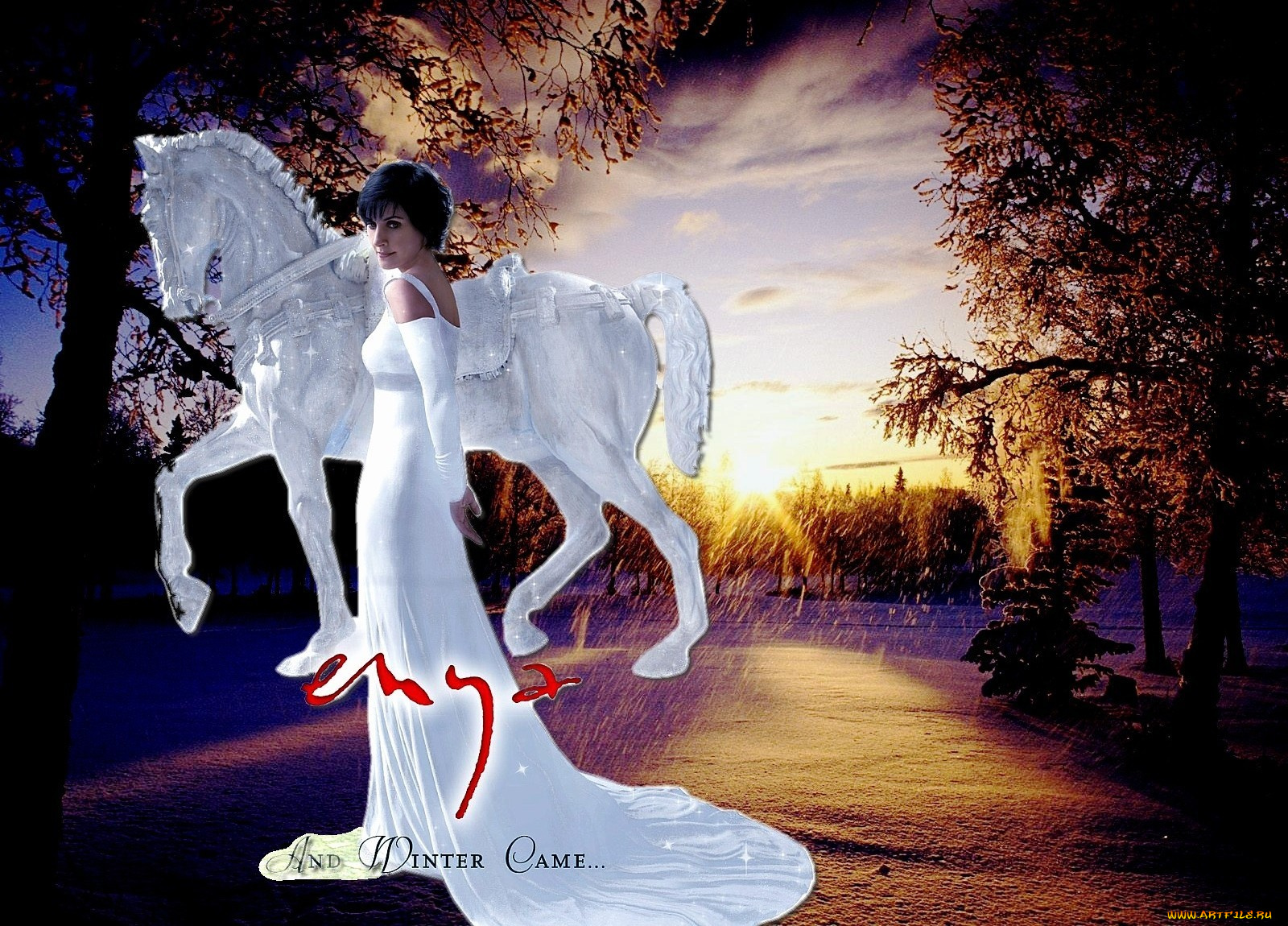 музыка, enya, платье, певица, конь, белый
