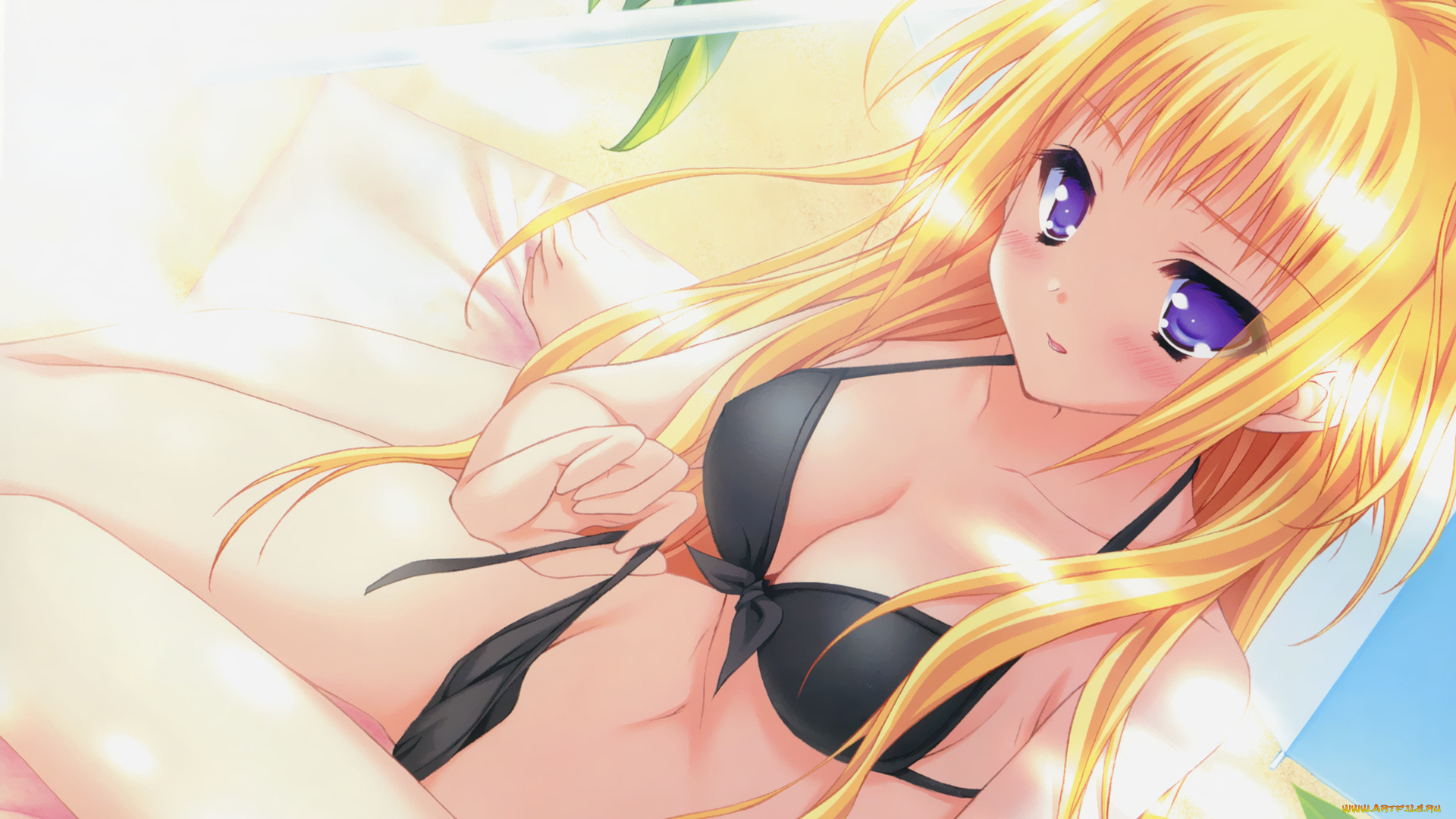аниме, *unknown, другое, блондинка, фиалковые, глаза, черный, купальник