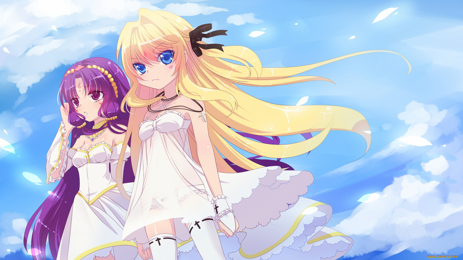 аниме, *unknown, другое, подружки, облака, небо