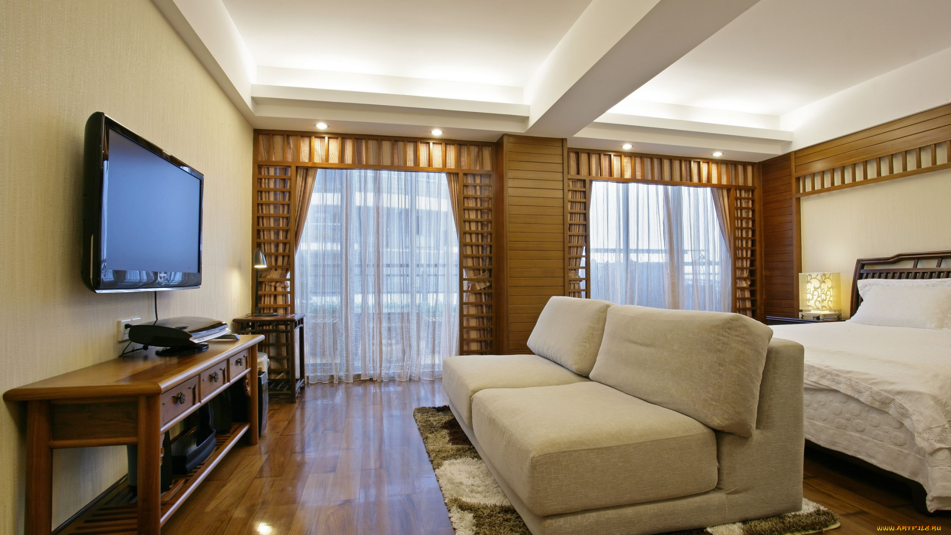 интерьер, спальня, диван, кровать, стол, окно