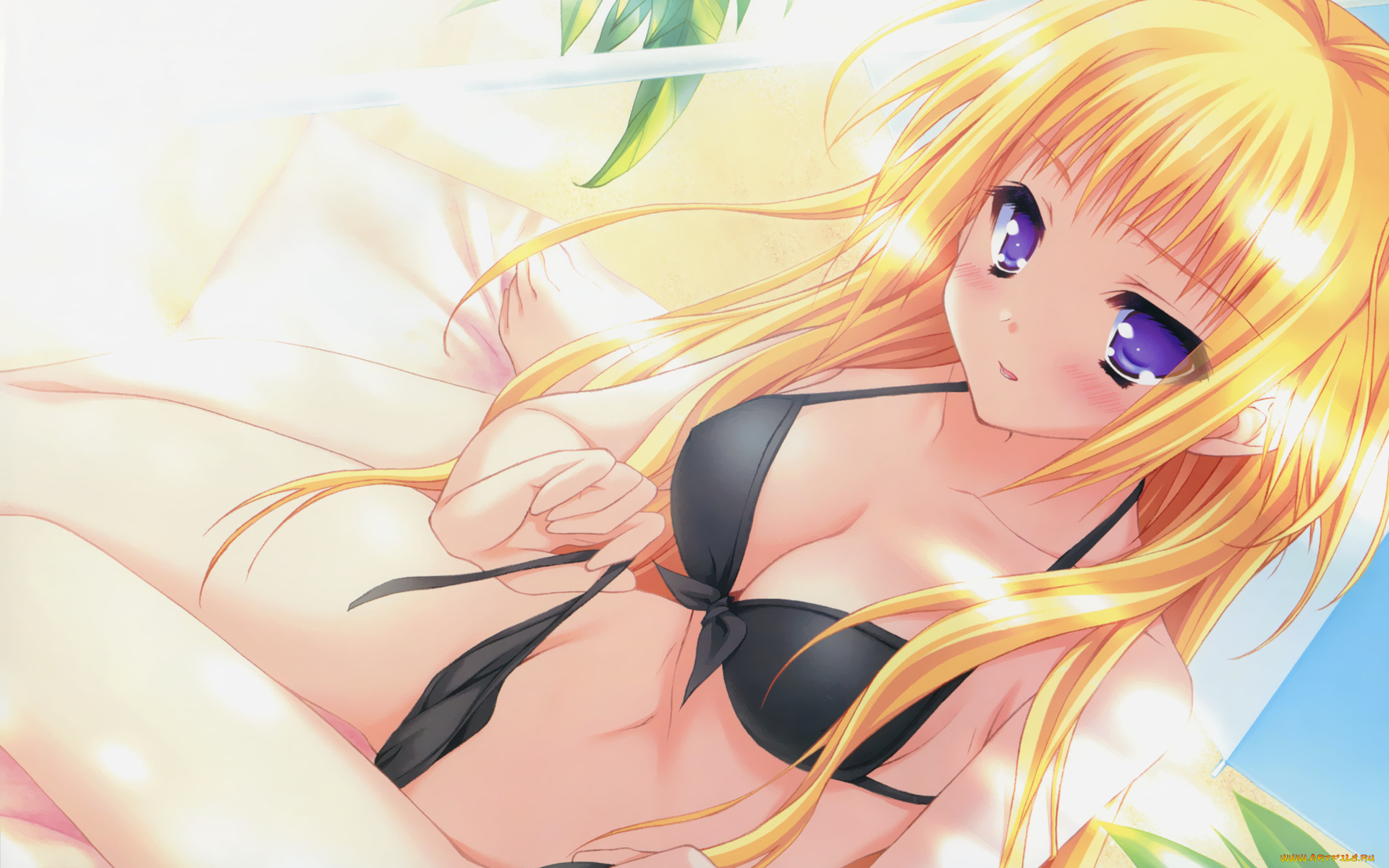 аниме, *unknown, другое, блондинка, фиалковые, глаза, черный, купальник