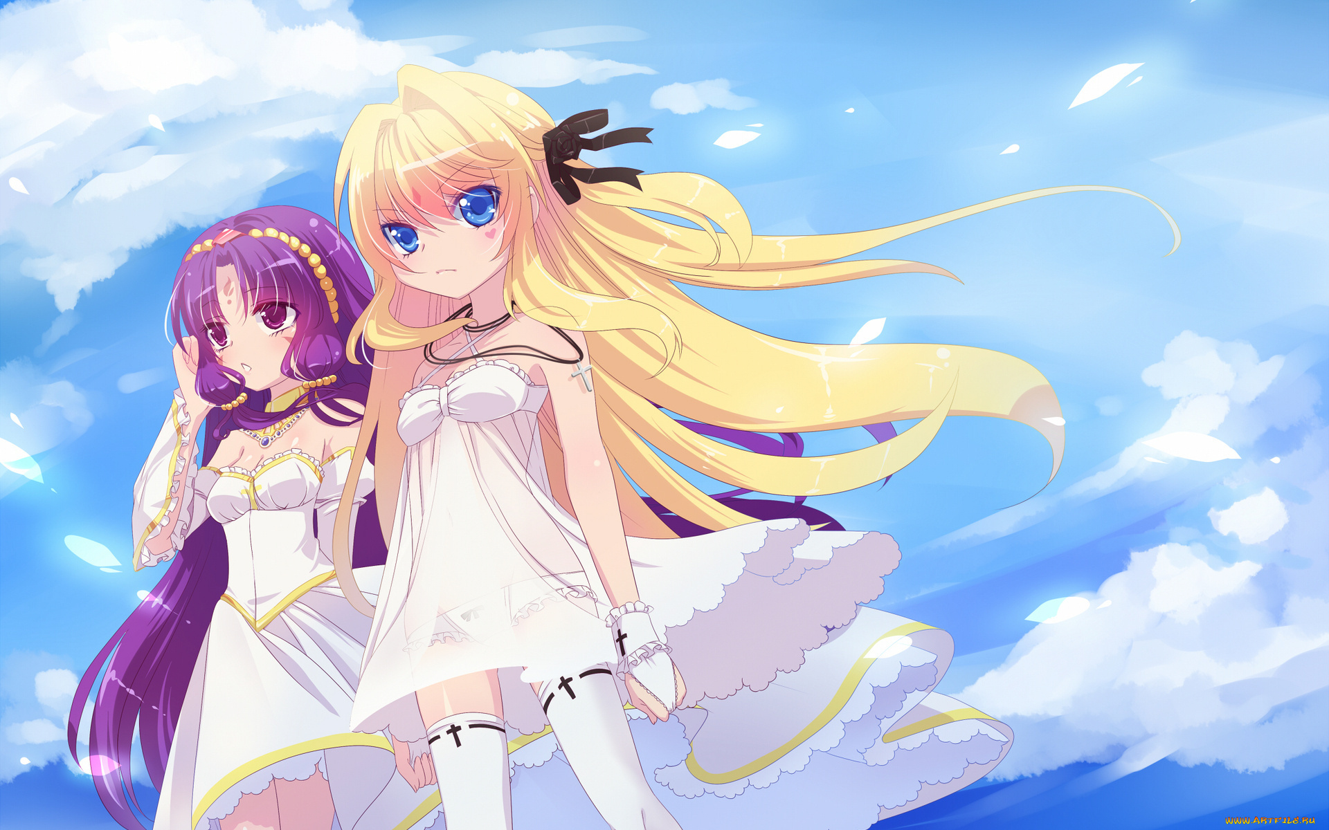 аниме, *unknown, другое, подружки, облака, небо