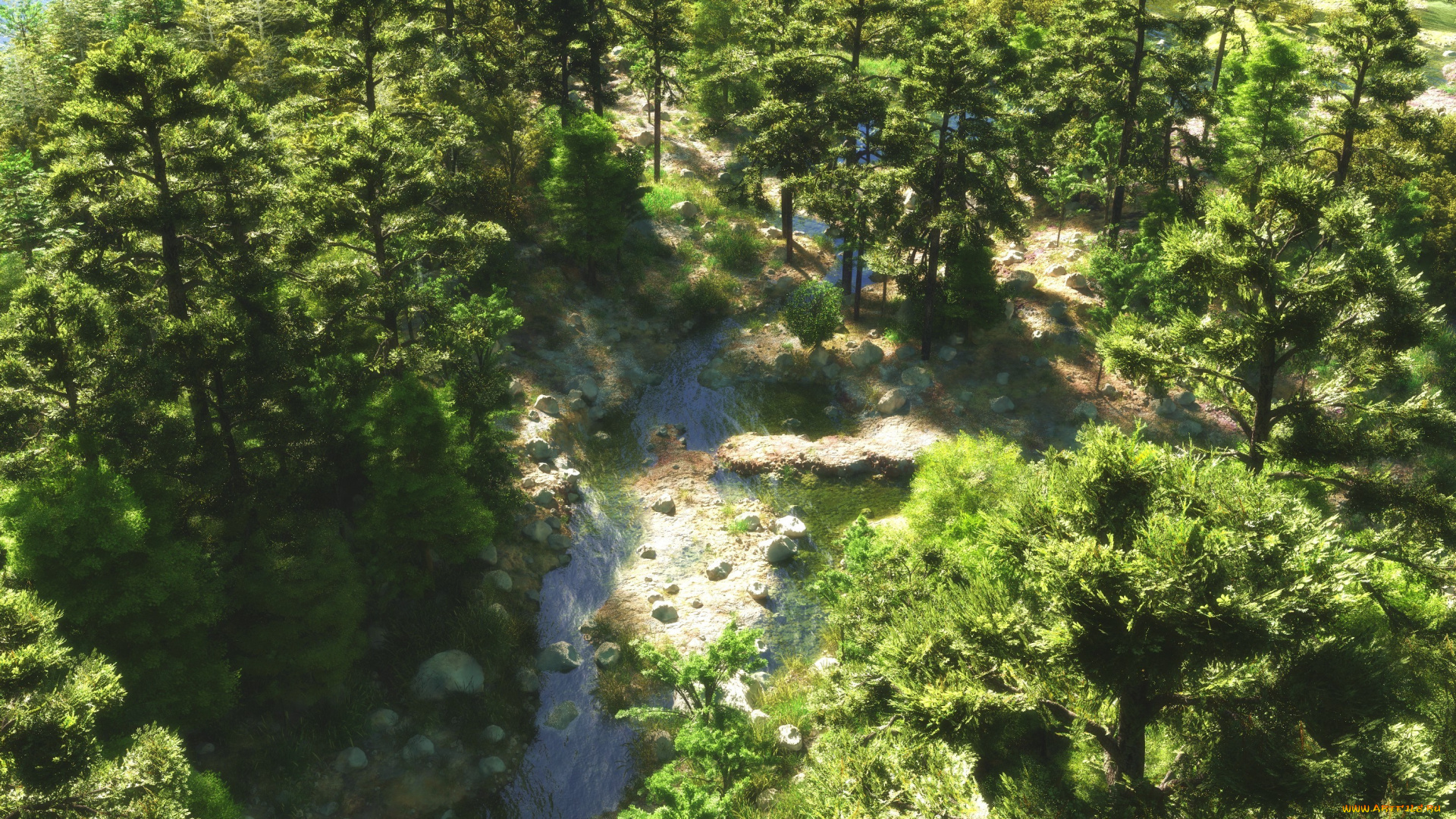 3д, графика, nature, landscape, природа, лес, ручей