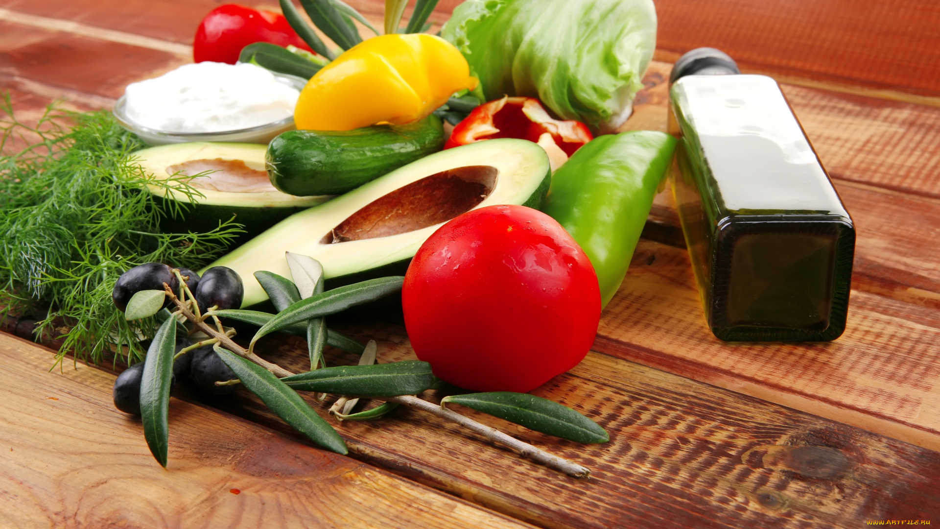 еда, фрукты, овощи, вместе, авокадо, помидоры, томаты, зелень