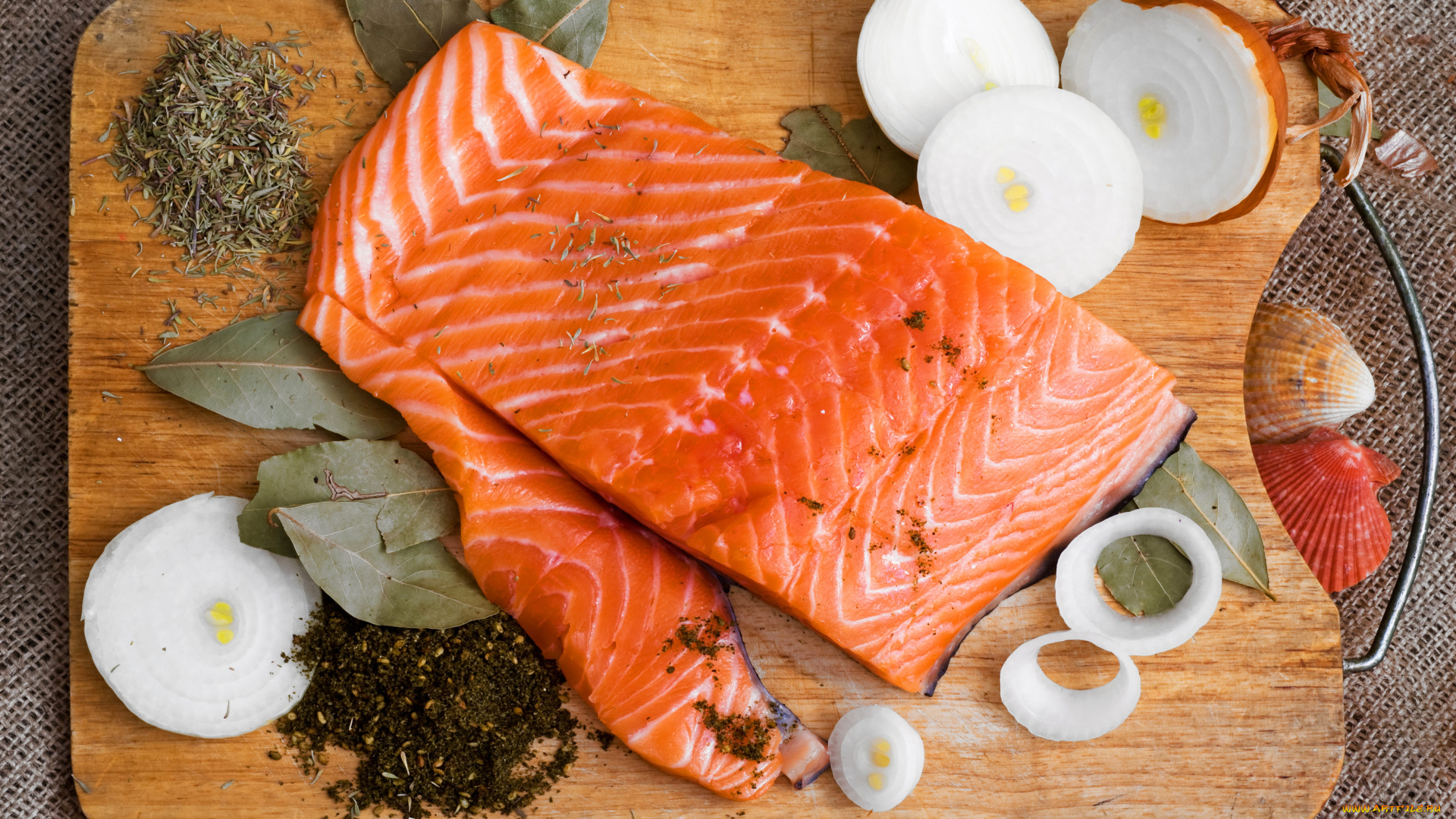 еда, рыбные, блюда, морепродуктами, ракушки, овощи, лук, специи