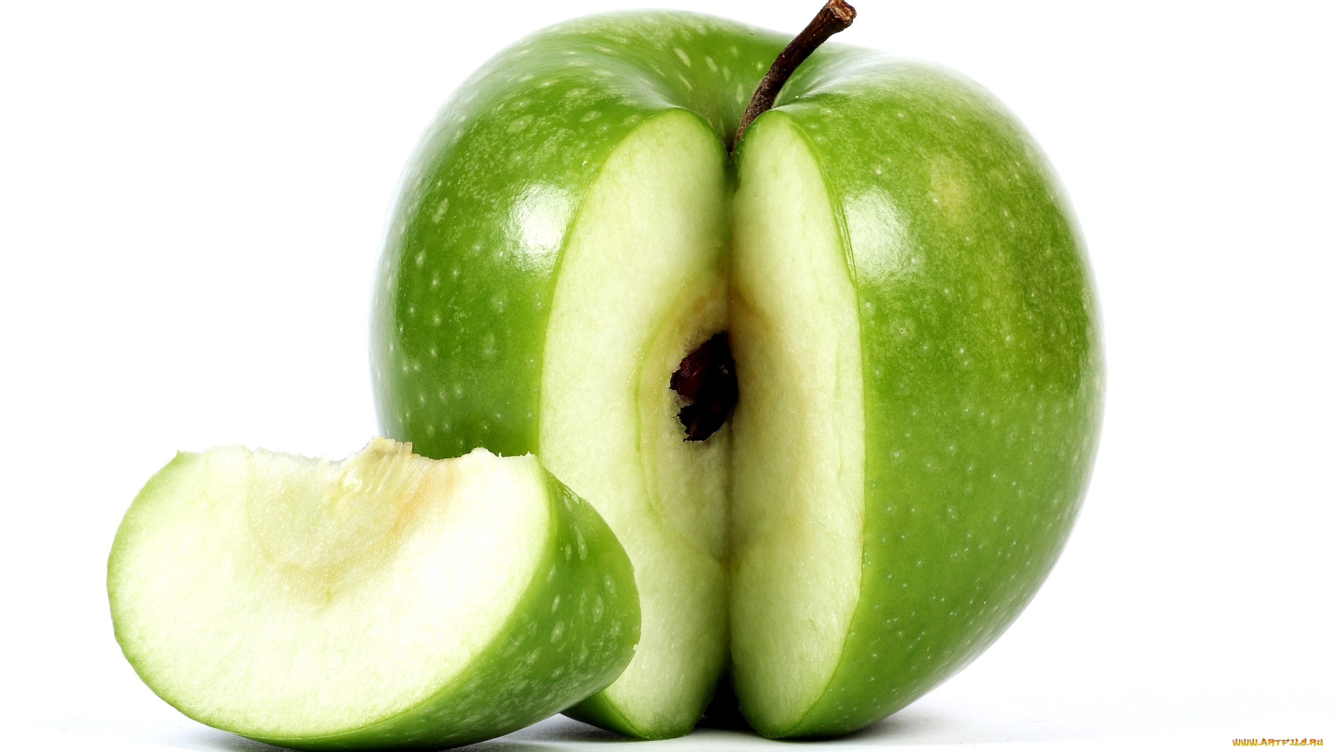 еда, Яблоки, зеленый, надрезанный