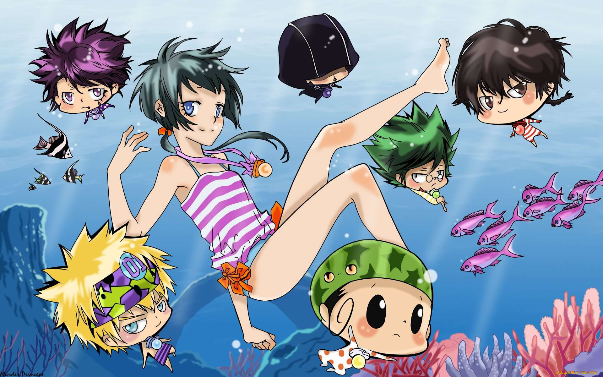 аниме, katekyo, hitman, reborn, fon, вода, девочка, соски