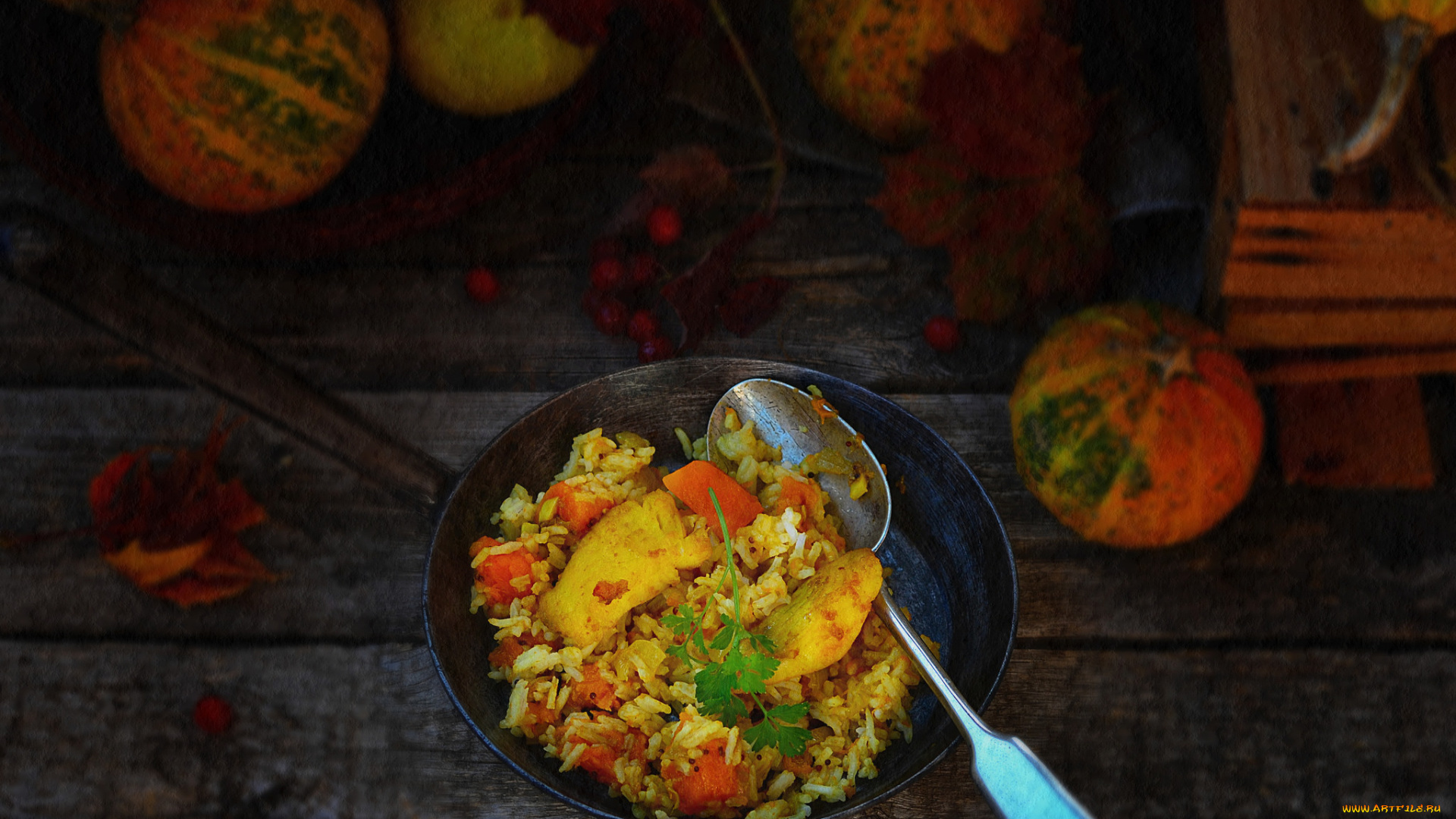 еда, вторые, блюда, тыква, ложка, плов