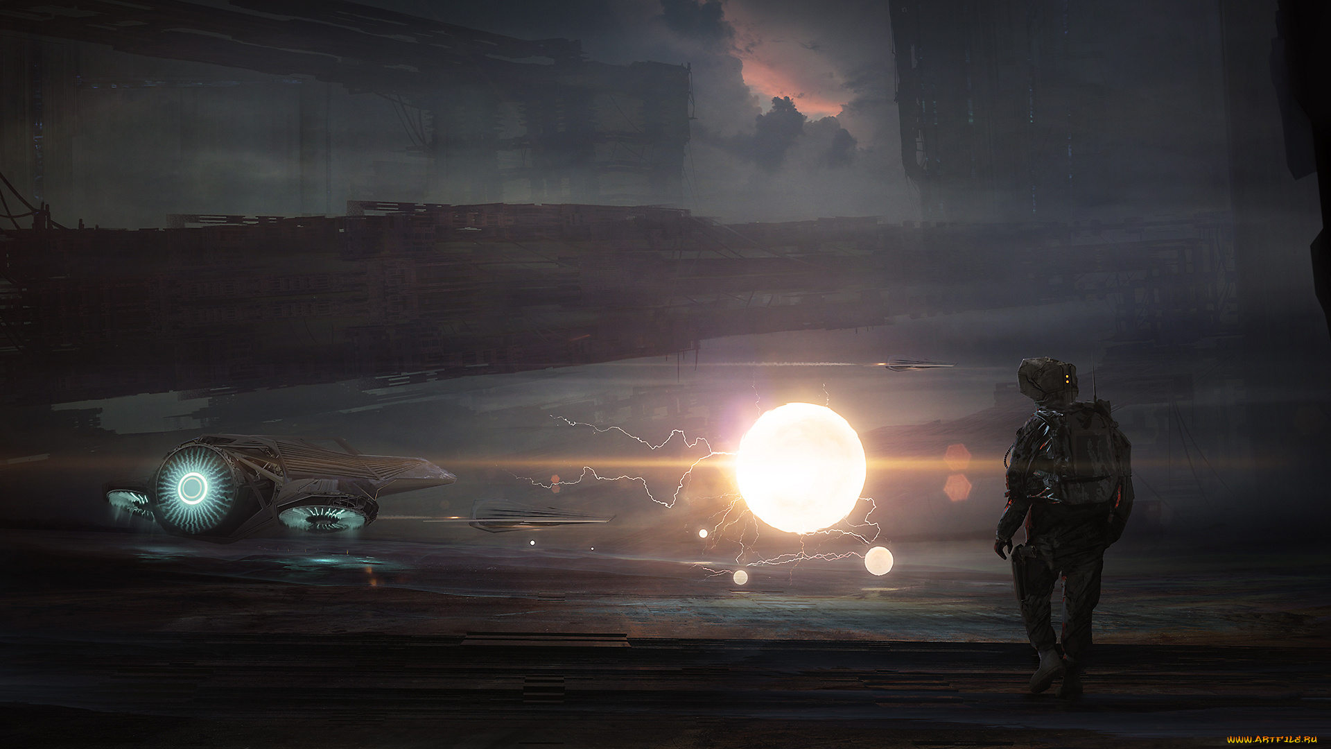 фэнтези, космические, корабли, , звездолеты, , станции, космическая, астронавт, корабль, станция, молния, будущее, шаровая