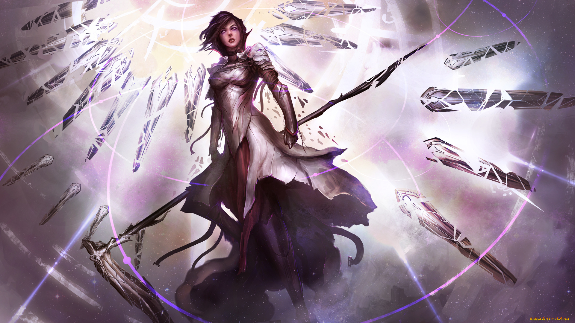 фэнтези, магия, кристаллы, доспехи, оружие, девушка