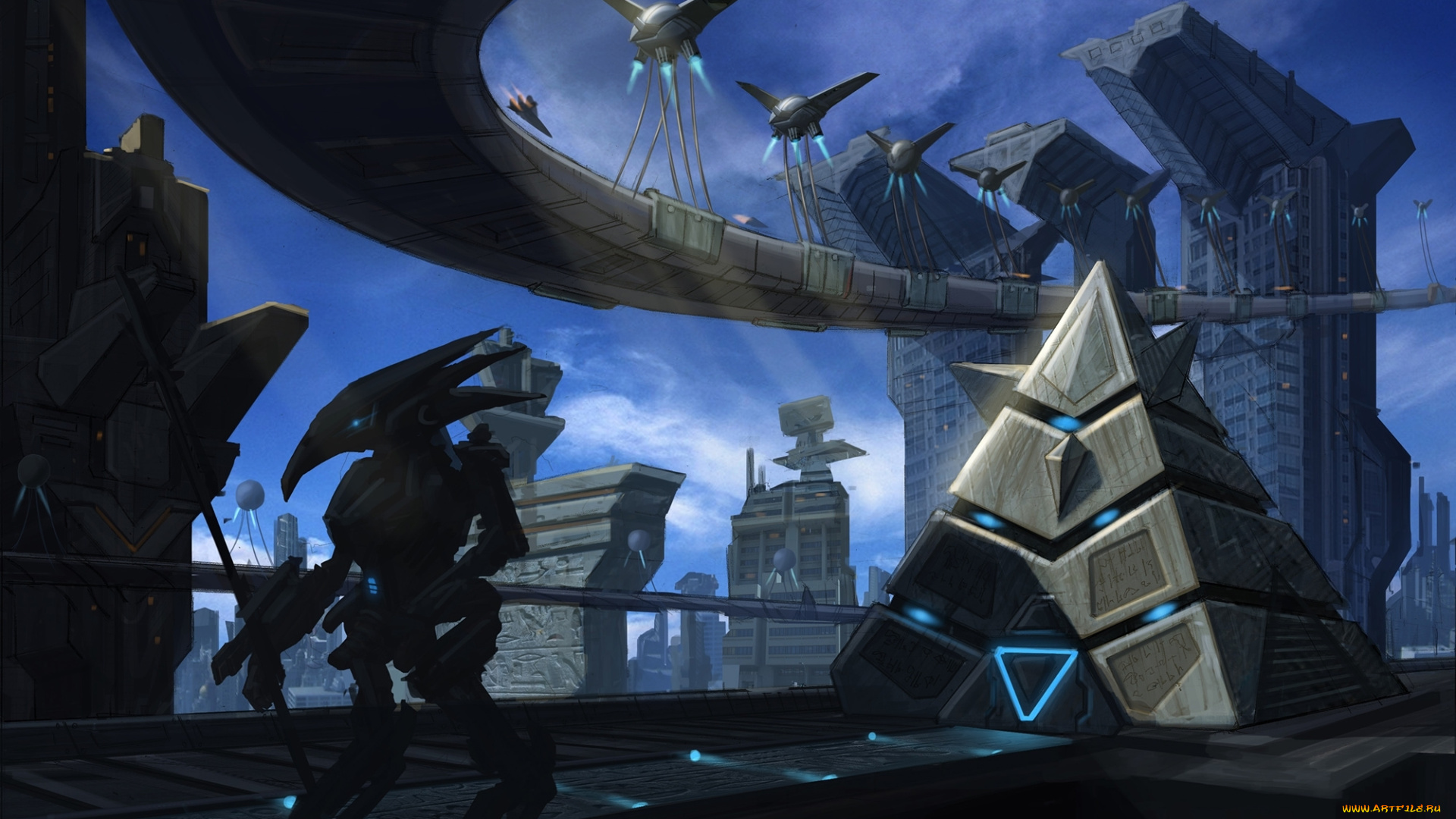 фэнтези, роботы, , киборги, , механизмы, робот, планета, чужая, пирамида, мегаполис, мир, иной