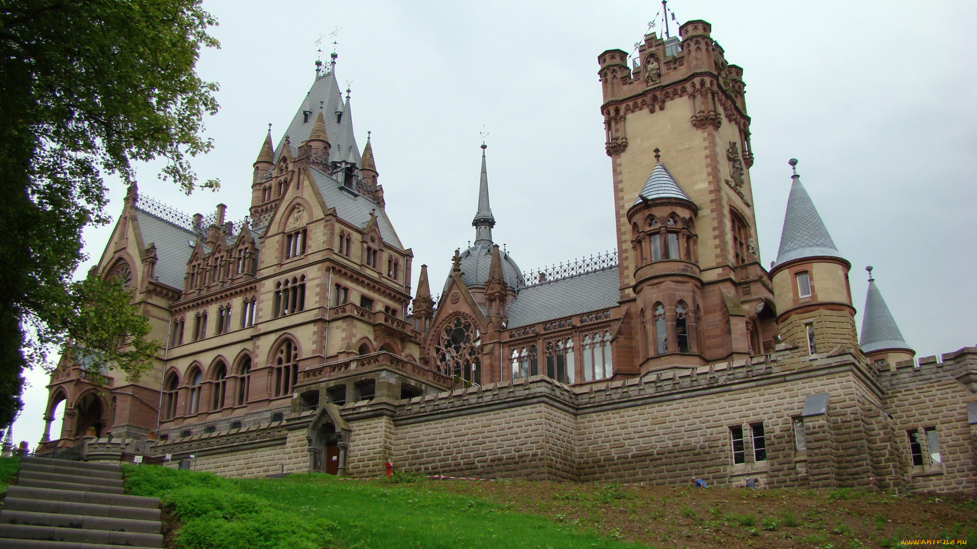 замок, drachenburg, , , германия, города, замки, германии, лестница, drachenburg, замок, германия