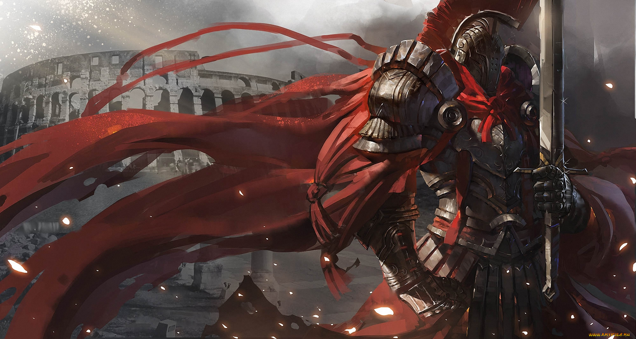 фэнтези, люди, шлем, колизей, меч, доспехи, рыцарь