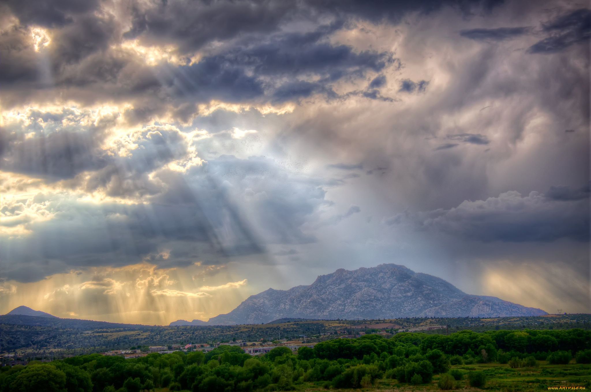 природа, облака, небо, луг, лучи