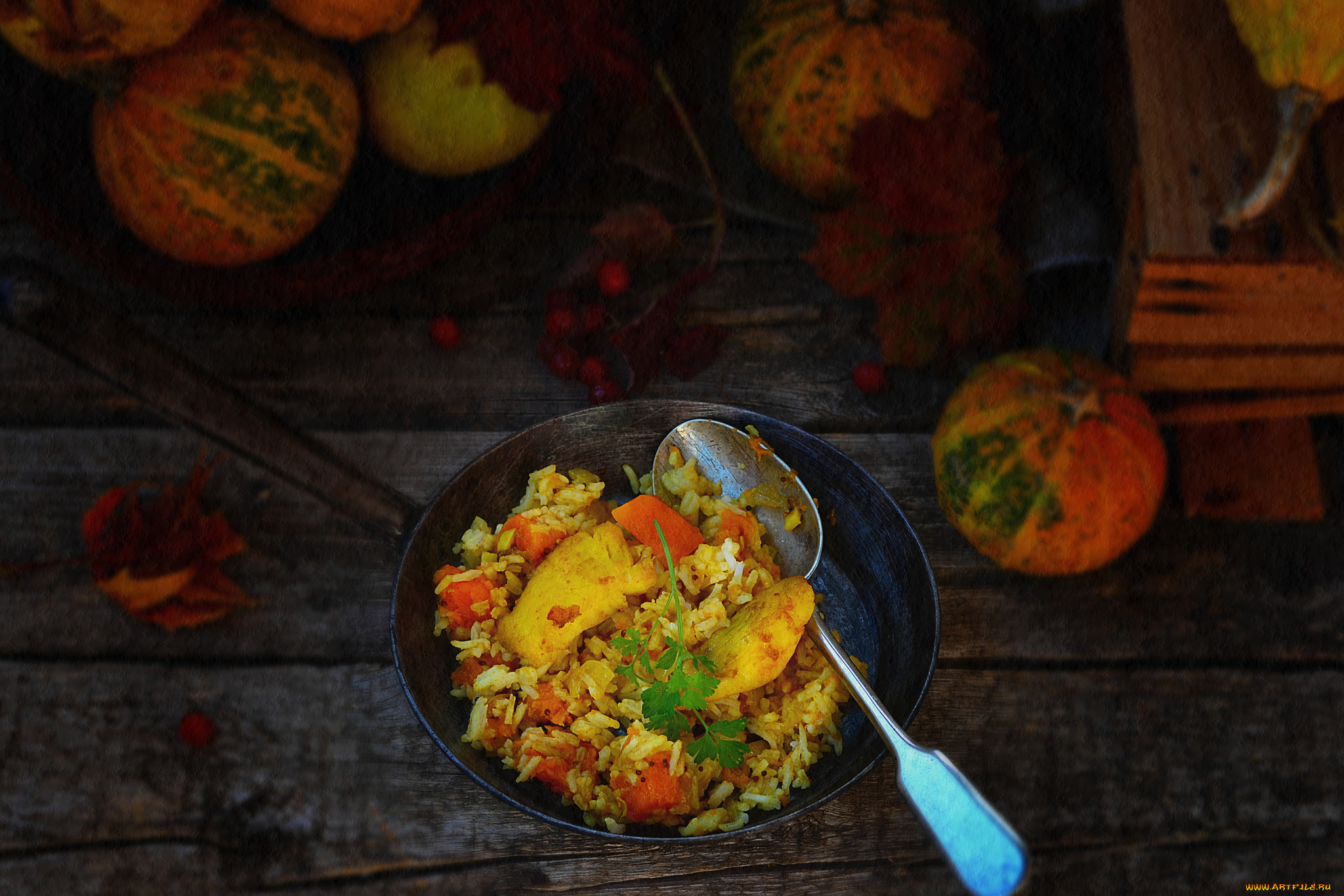 еда, вторые, блюда, тыква, ложка, плов