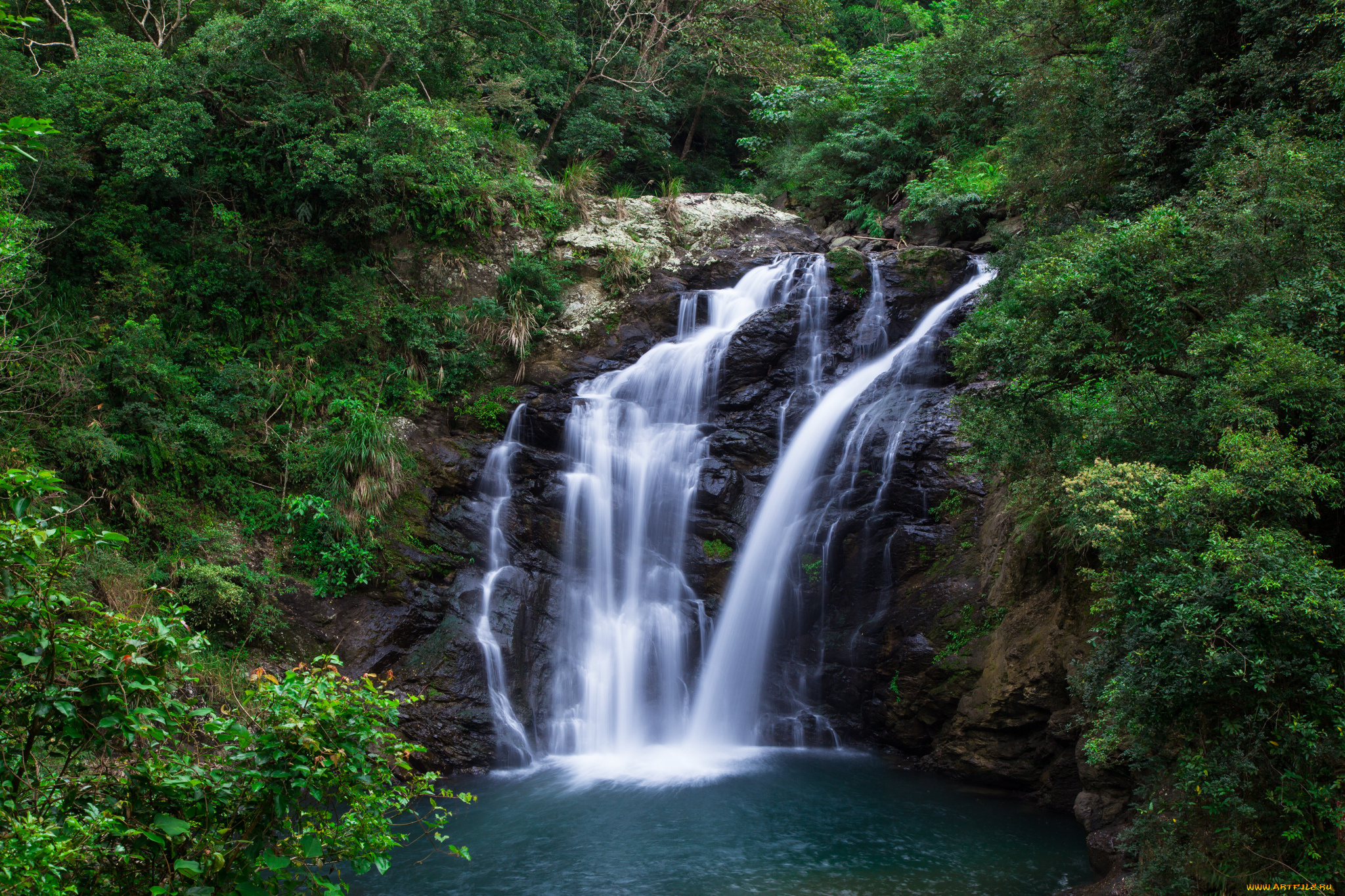 природа, водопады, лес, река, водопад
