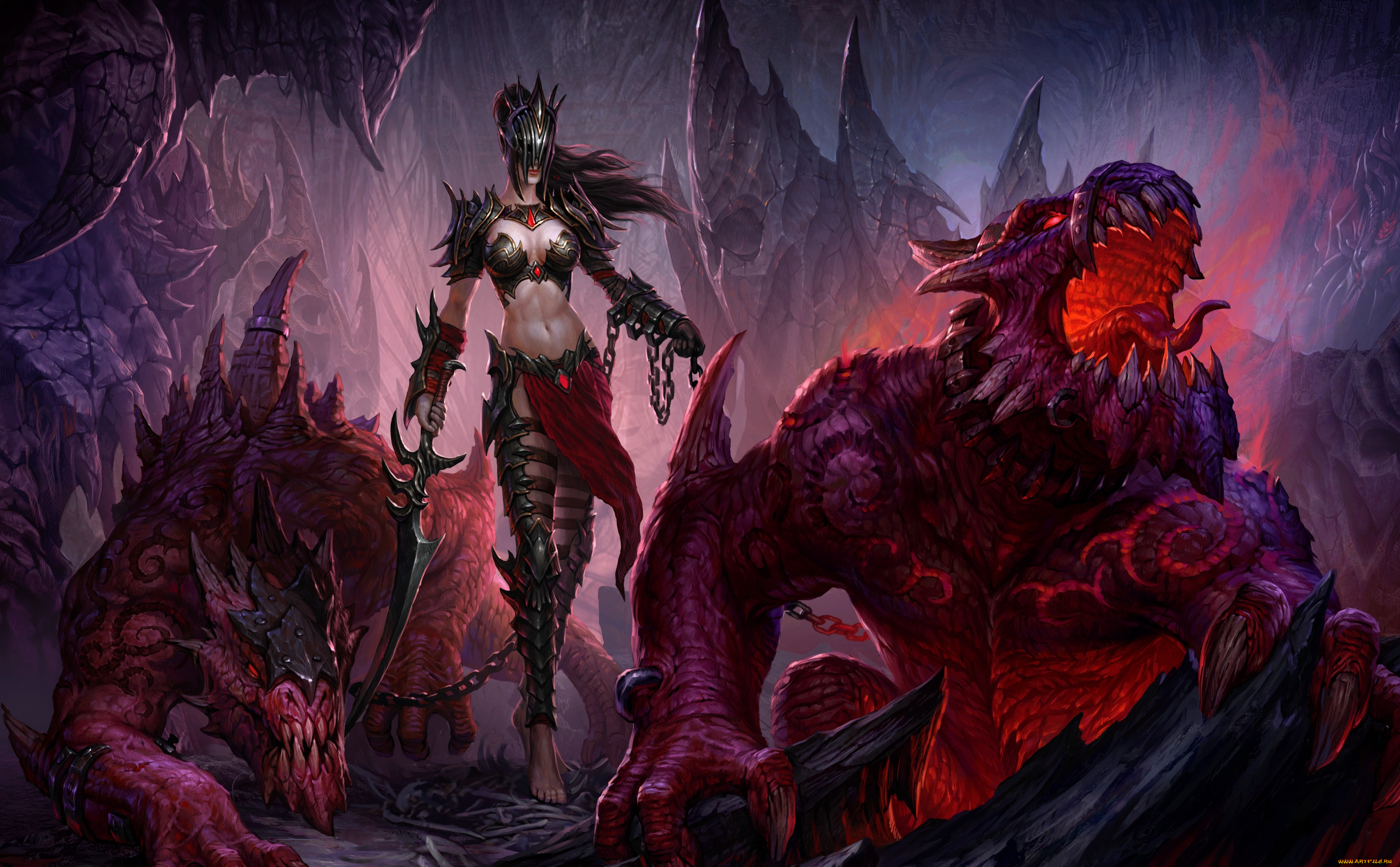 фэнтези, красавицы, и, чудовища, маска, драконы, меч, маг, девушка, пещера, цепи